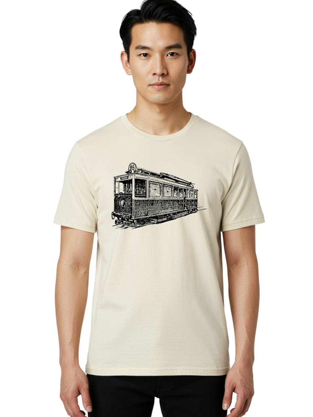Tram-Car Men'S Graphic Tee, 100% Cotton, Comfortable Casual Summer Wear, Machine Washable, Vintage Trolley, Urban Transportation, Public Transit, Classic Vehicle, Electric Tram, Retro Style, Nostalgic Design, Tramway Aad815