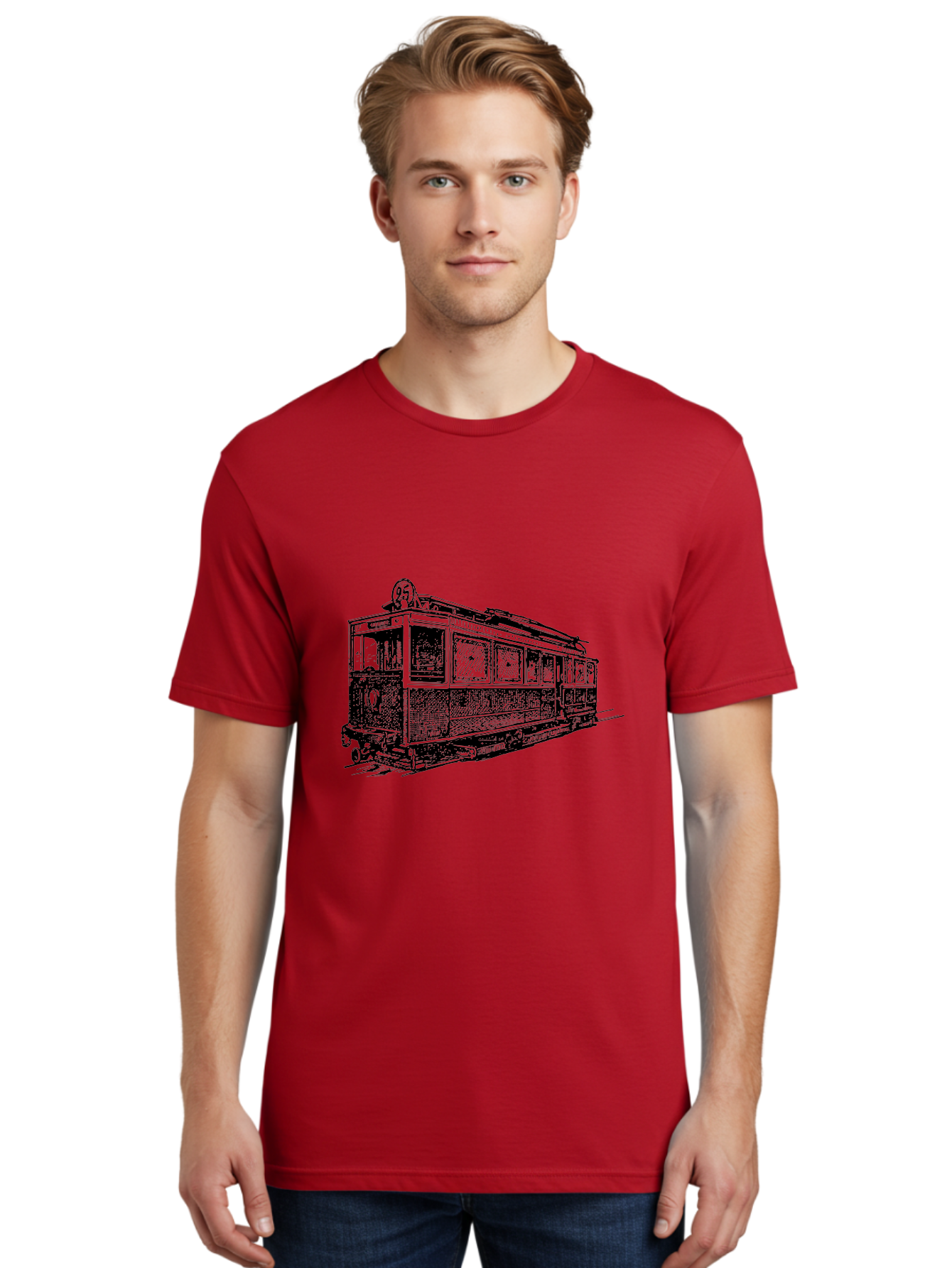 Tram-Car Men'S Graphic Tee, 100% Cotton, Comfortable Casual Summer Wear, Machine Washable, Vintage Trolley, Urban Transportation, Public Transit, Classic Vehicle, Electric Tram, Retro Style, Nostalgic Design, Tramway Aad815