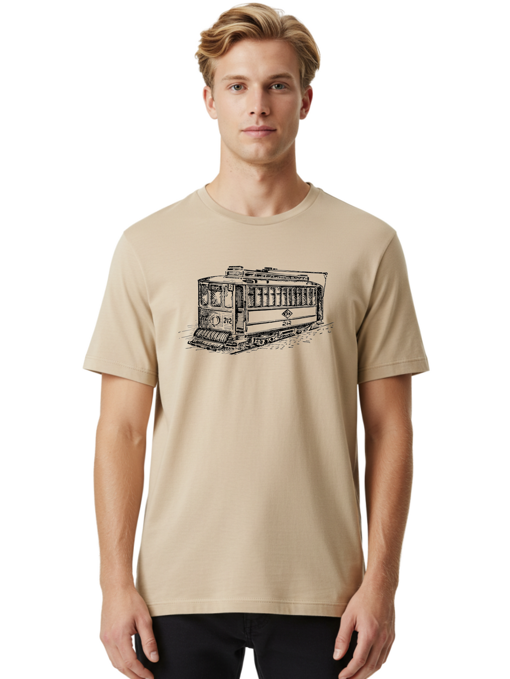 Trolley-Car-212 Men'S Graphic Tee, 100% Cotton, Comfortable Casual Summer Wear, Machine Washable, Vintage Trolley, Public Transportation, Urban Mobility, Classic Design, Railway System, Nostalgic Feel, Transportation Mode, 212 Aad816