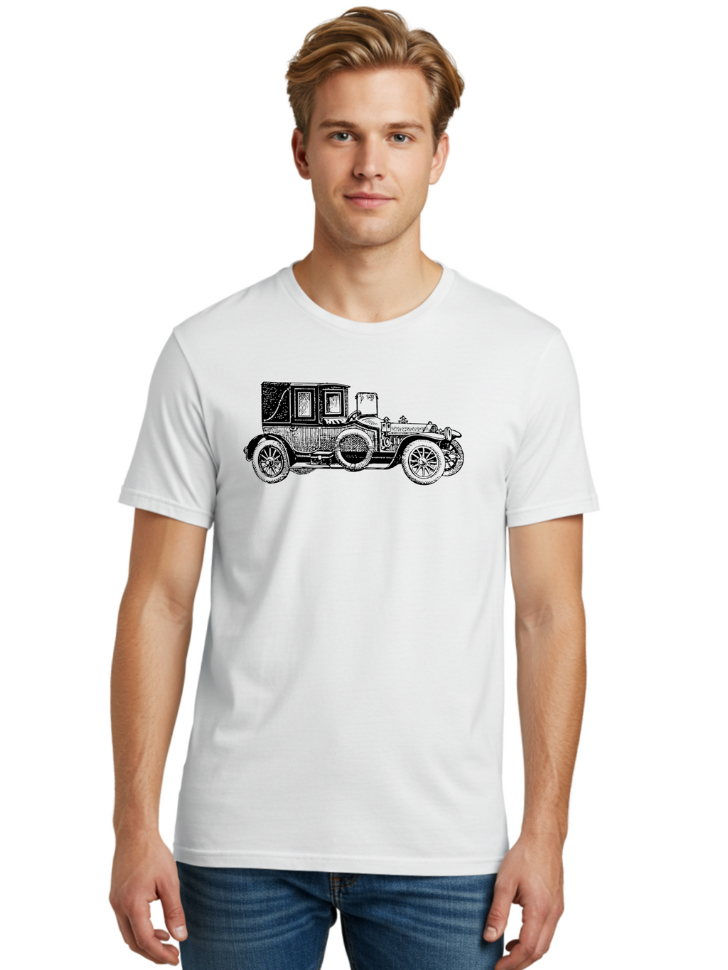Vintage-Car-3 Men'S Graphic Tee, 100% Cotton, Comfortable Casual Summer Wear, Machine Washable, Vintage Car, Classic Automobile, Retro Vehicle, 1920 Ford Model T, Touring Car, Antique Car, Historical Vehicle, Old Car, Ford Model T Aad823