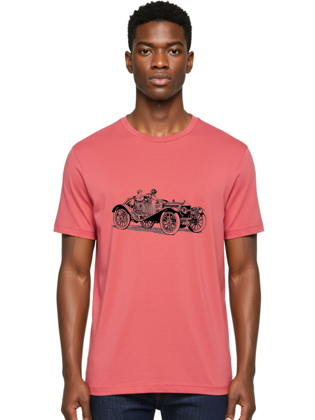 Vintage-Car-4 Men'S Graphic Tee, 100% Cotton, Comfortable Casual Summer Wear, Machine Washable, Vintage Car, Antique Automobile, Classic Vehicle, Retro Transportation, Old-Fashioned Car, Two People Riding Aad824