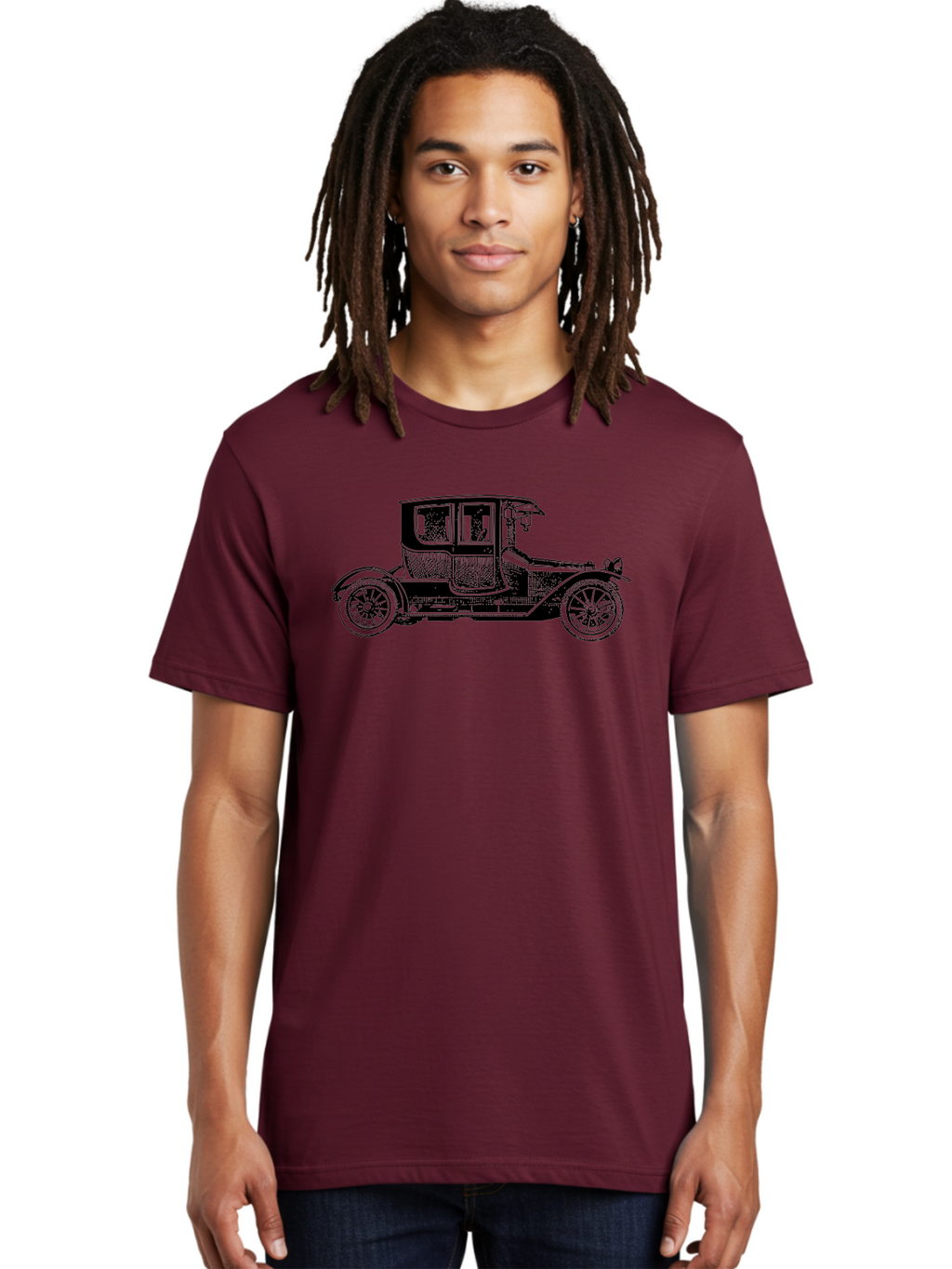 Vintage-Car-Illustration Men'S Graphic Tee, 100% Cotton, Comfortable Casual Summer Wear, Machine Washable, Vintage Automobile, Classic Car, Antique Vehicle, Old-Fashioned Transportation, Retro Car Design, Historical Vehicle, Old Car Aad828
