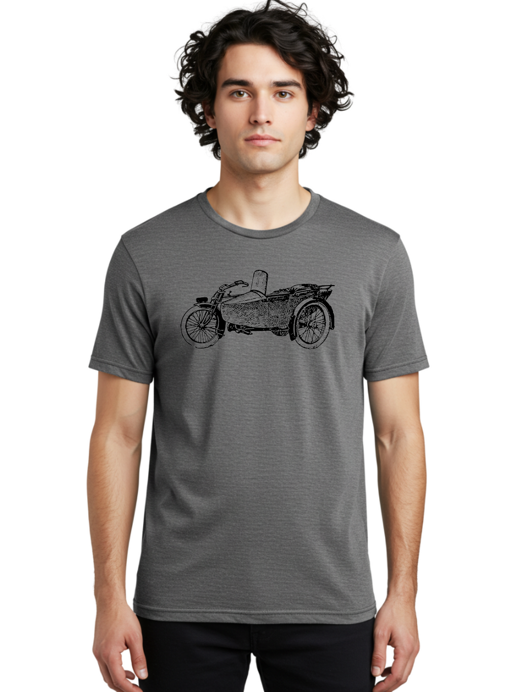 Vintage-Motorcycle-Sidecar-1 Men'S Graphic Tee, 100% Cotton, Comfortable Casual Summer Wear, Machine Washable, Vintage Motorcycle, Sidecar, Classic Bike, Retro Vehicle, Old-Fashioned Transportation, Motorcycle With Sidecar, Vintage Ride, Aad830