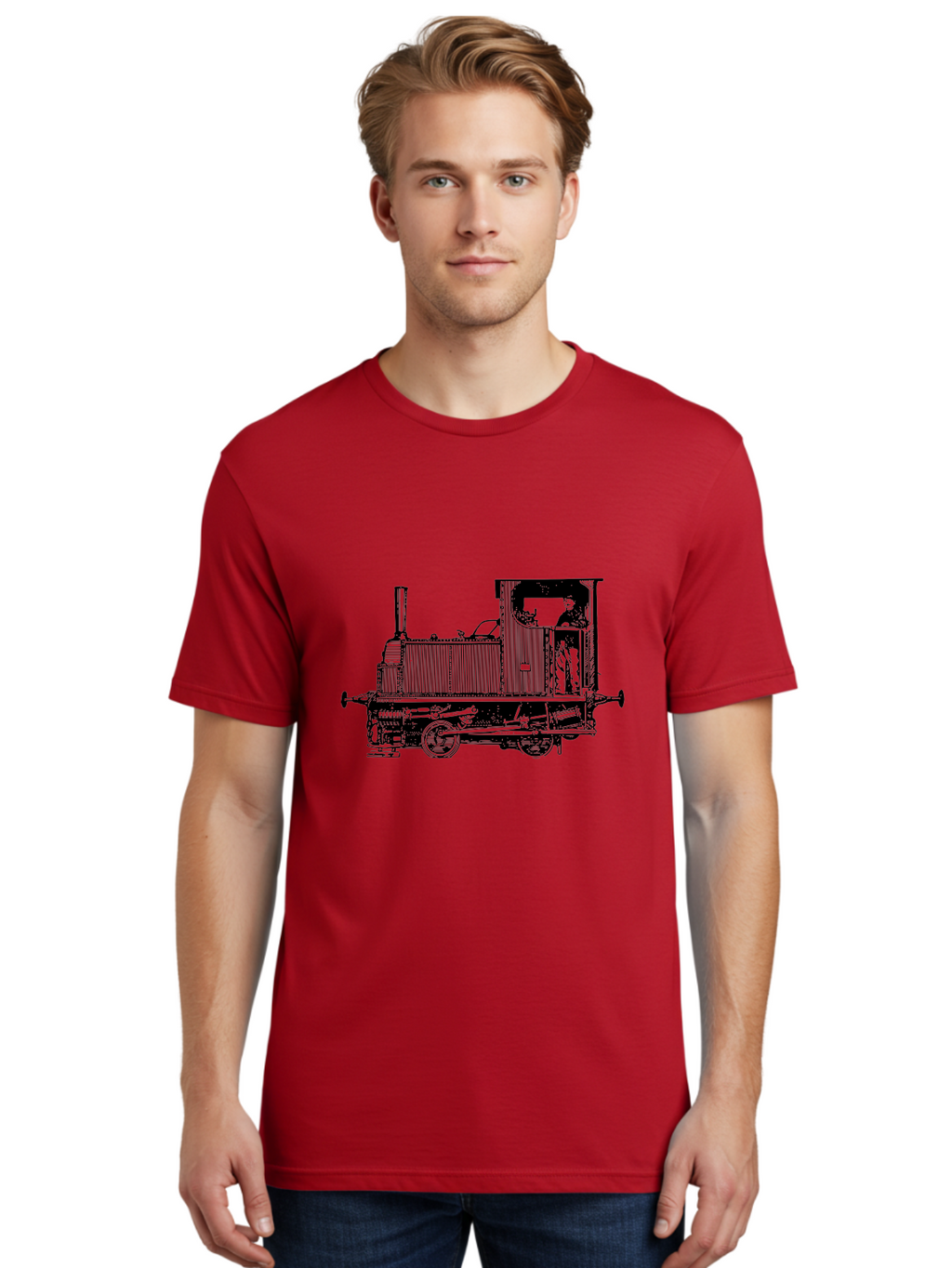Vintage-Train-Engine Men'S Graphic Tee, 100% Cotton, Comfortable Casual Summer Wear, Machine Washable, Vintage Train, Steam Locomotive, Railway Transportation, Retro Engine, Conductor In Cab, Mechanical Details, Industrial Heritage, Aad834