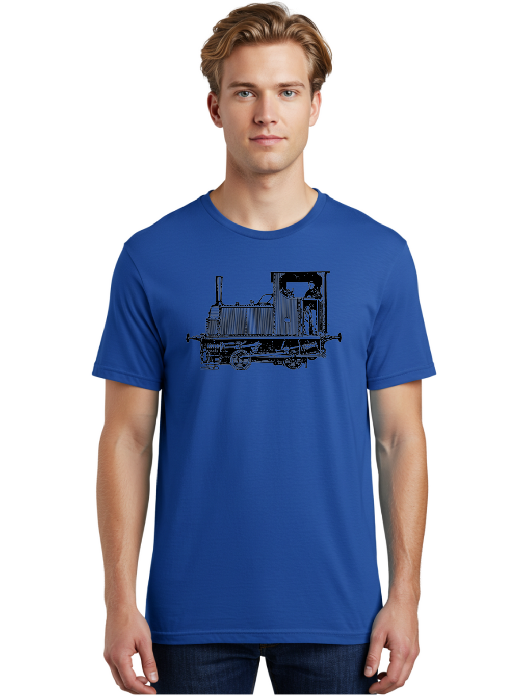 Vintage-Train-Engine Men'S Graphic Tee, 100% Cotton, Comfortable Casual Summer Wear, Machine Washable, Vintage Train, Steam Locomotive, Railway Transportation, Retro Engine, Conductor In Cab, Mechanical Details, Industrial Heritage, Aad834