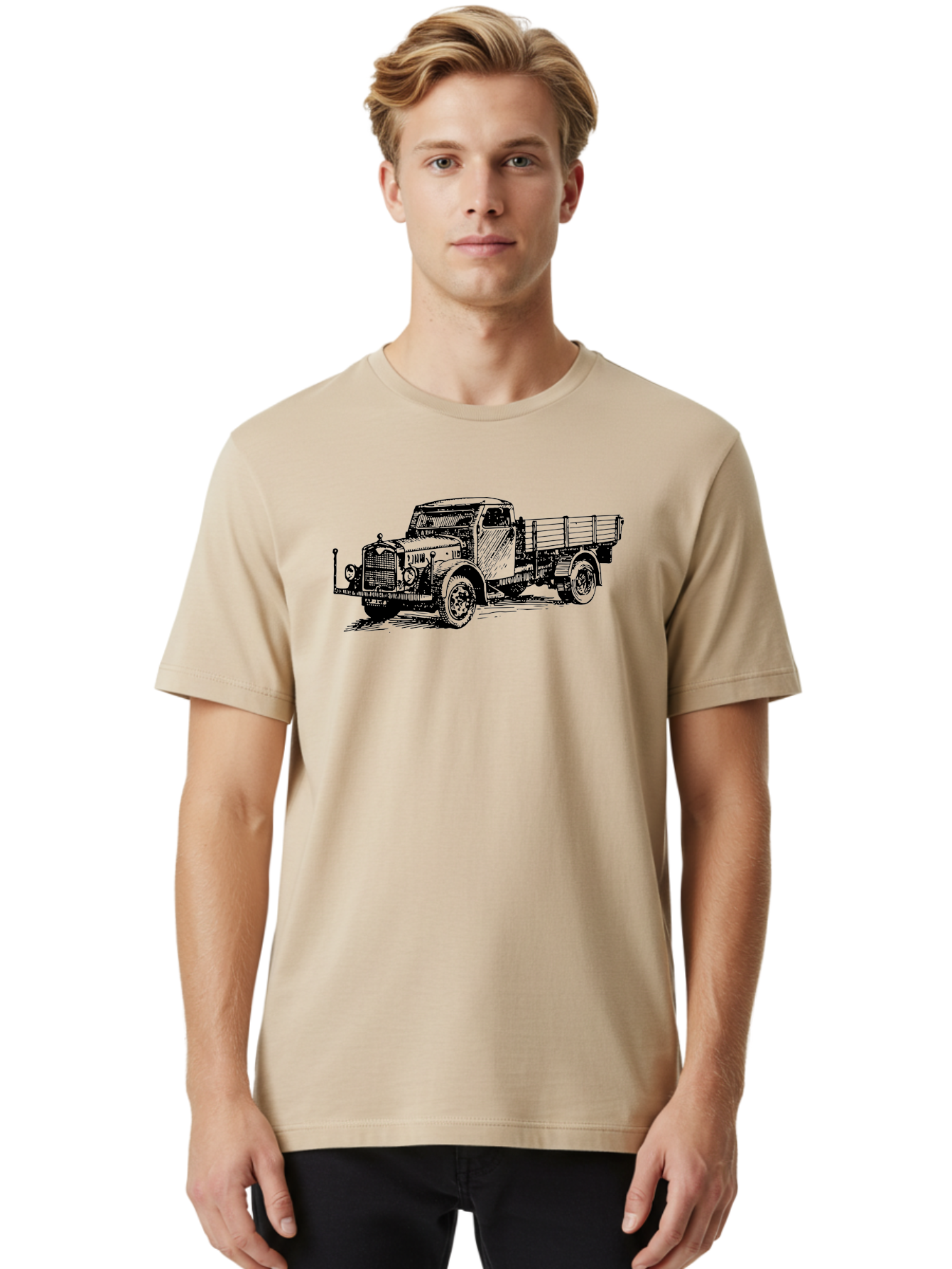 Vintage-Truck-1 Men'S Graphic Tee, 100% Cotton, Comfortable Casual Summer Wear, Machine Washable, Vintage Truck, Old Truck, Classic Vehicle, Retro Transportation, Antique Automobile, Heavy Duty Truck, Cargo Truck, Classic Machinery, Aad836