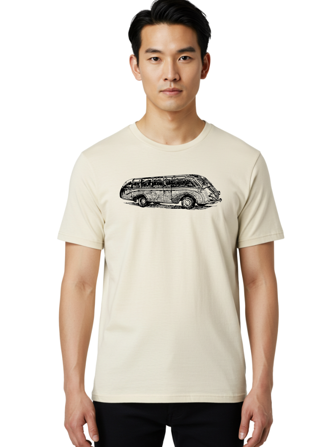 Vw-Bus Men'S Graphic Tee, 100% Cotton, Comfortable Casual Summer Wear, Machine Washable, Vintage Vw Bus, Retro Vehicle, Classic Car Illustration, Nostalgic Design, Sketch Art, Van Life, Travel Inspiration Aad839