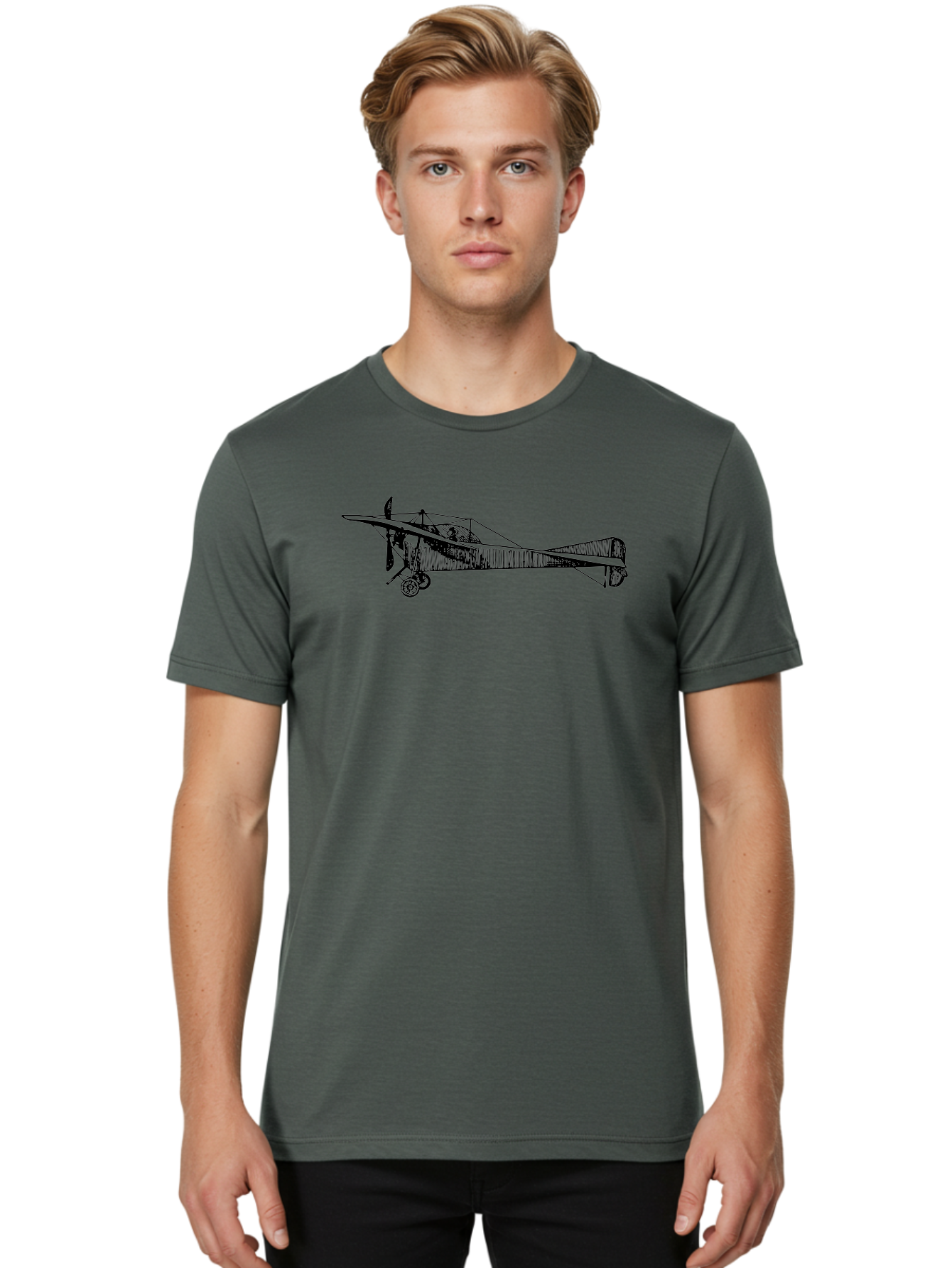 Wwi-Biplane Men'S Graphic Tee, 100% Cotton, Comfortable Casual Summer Wear, Machine Washable, Vintage Biplane, Old Airplane, Historical Aircraft, Classic Aviation, Retro Flying Machine, Nostalgic Design, Wooden Aircraft, Aad840