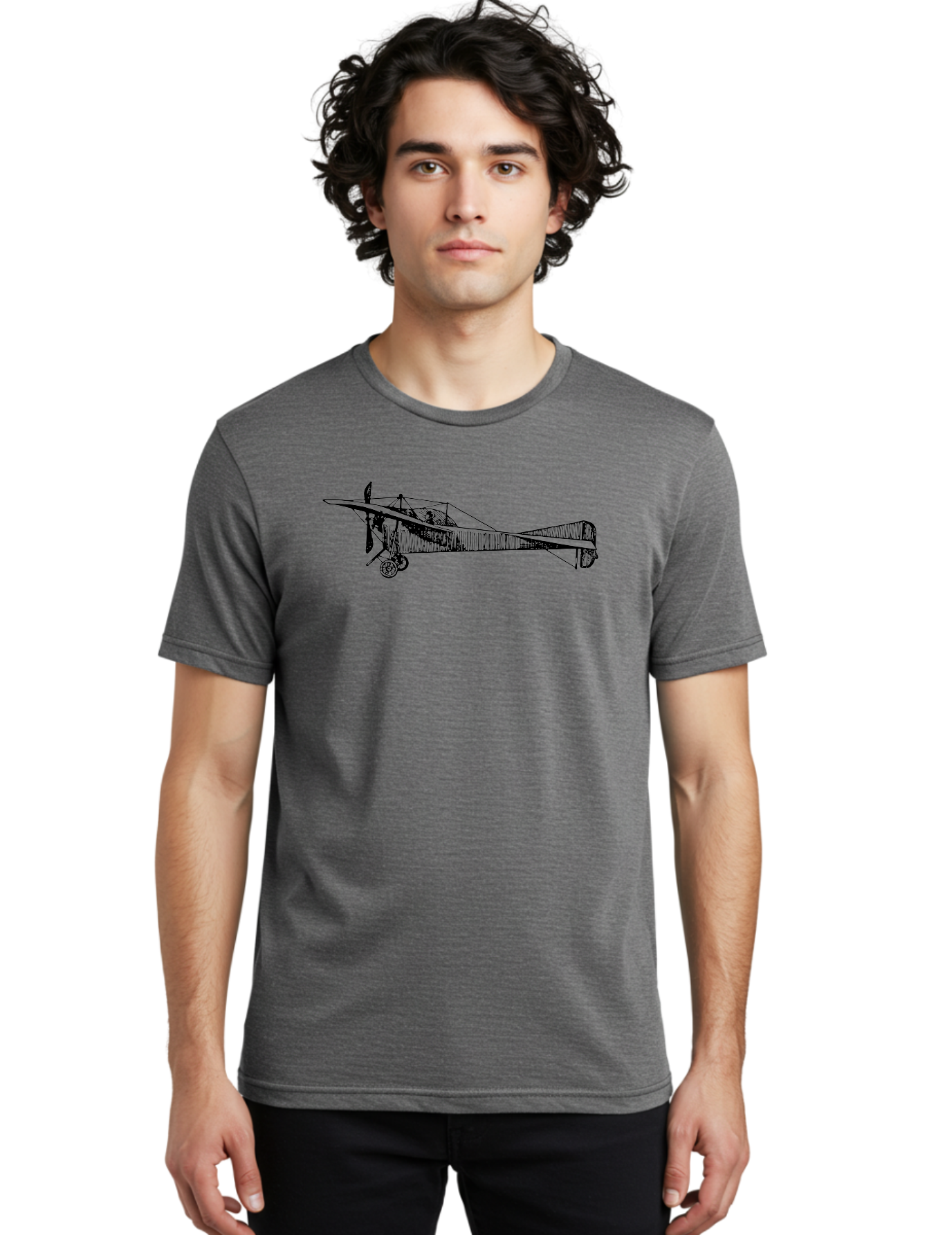 Wwi-Biplane Men'S Graphic Tee, 100% Cotton, Comfortable Casual Summer Wear, Machine Washable, Vintage Biplane, Old Airplane, Historical Aircraft, Classic Aviation, Retro Flying Machine, Nostalgic Design, Wooden Aircraft, Aad840