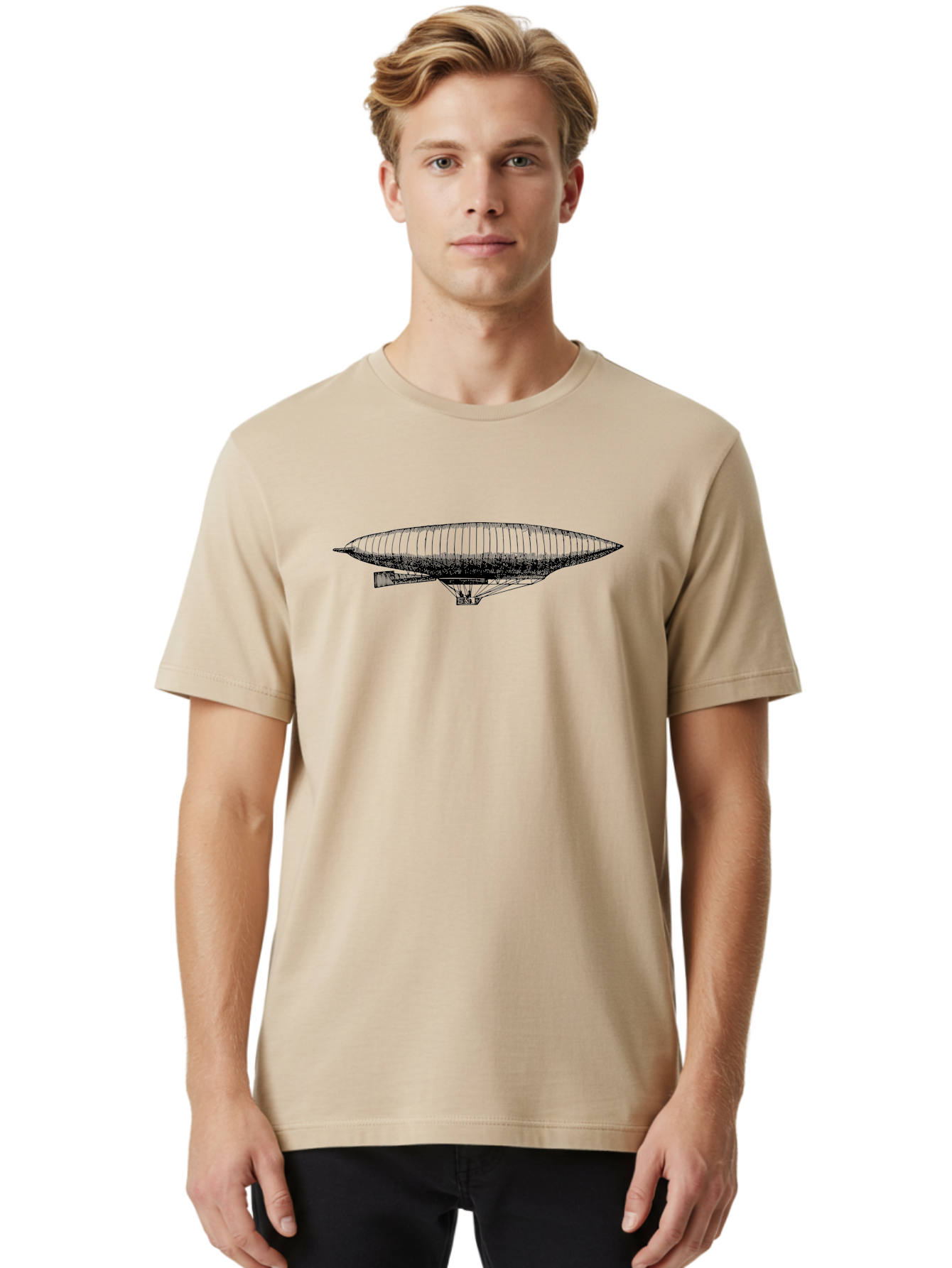 Zeppelin Men'S Graphic Tee, 100% Cotton, Comfortable Casual Summer Wear, Machine Washable, Dirigible Balloon, Historical Aircraft, Vintage Aviation, Zeppelin, Aerostat, Lighter-Than-Air Craft, Retro Technology Aad842