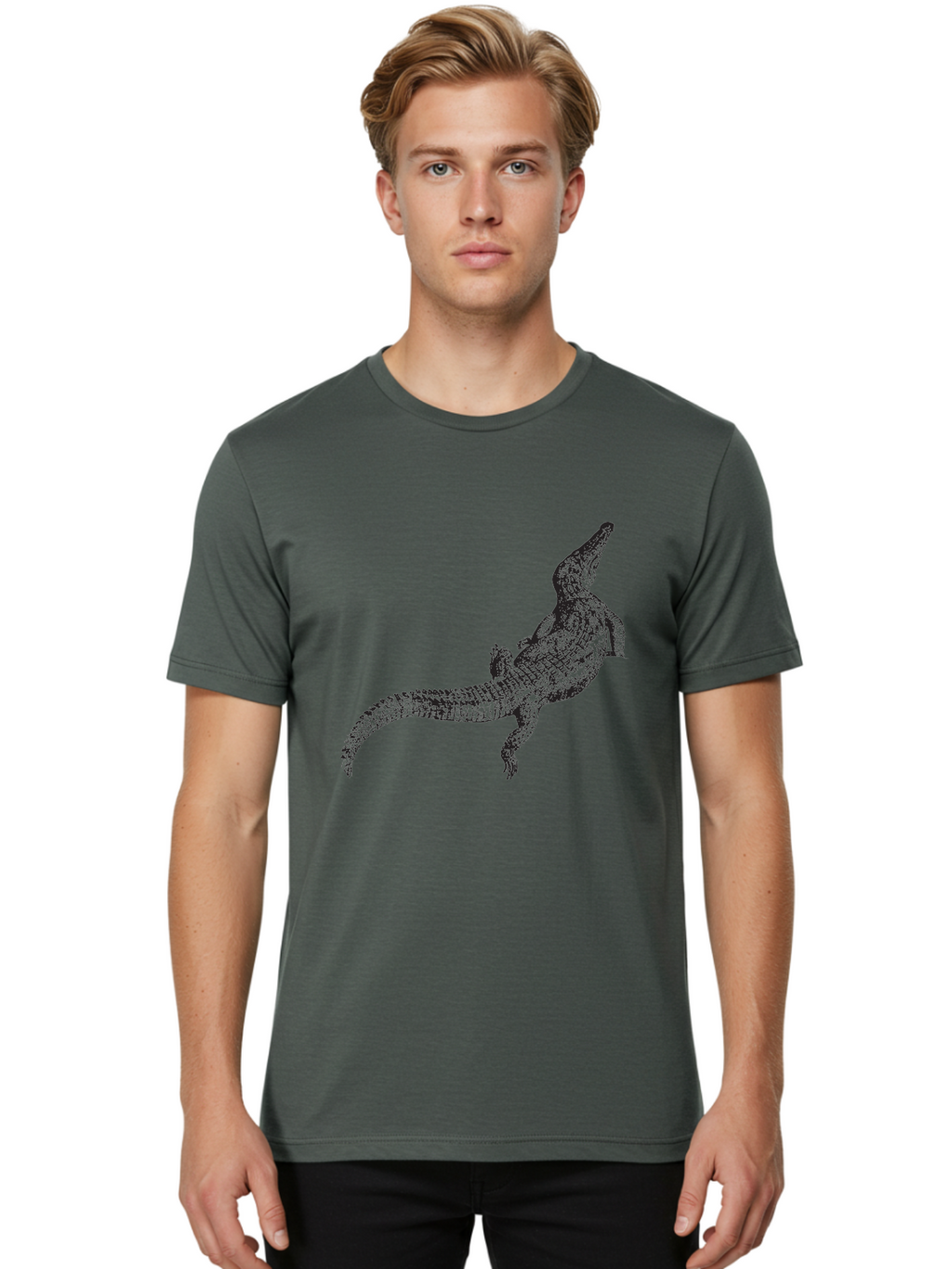 Alligator Men'S Graphic Tee, 100% Cotton, Comfortable Casual Summer Wear, Machine Washable, Crocodile Illustration, Reptile Art, Wildlife Design, Scaly Texture, Fierce Animal, Predatory Creature, Wild Nature Aad844