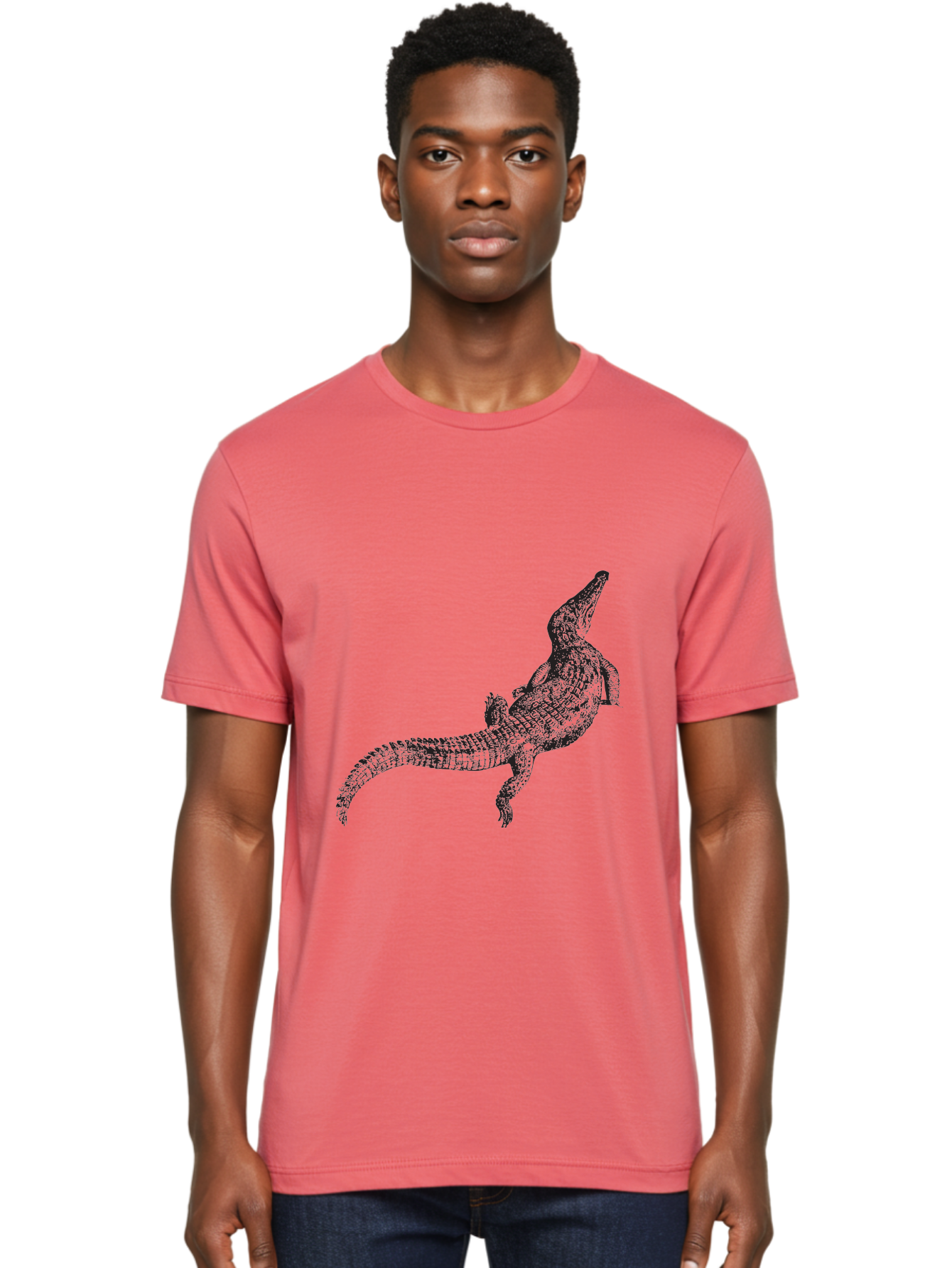 Alligator Men'S Graphic Tee, 100% Cotton, Comfortable Casual Summer Wear, Machine Washable, Crocodile Illustration, Reptile Art, Wildlife Design, Scaly Texture, Fierce Animal, Predatory Creature, Wild Nature Aad844