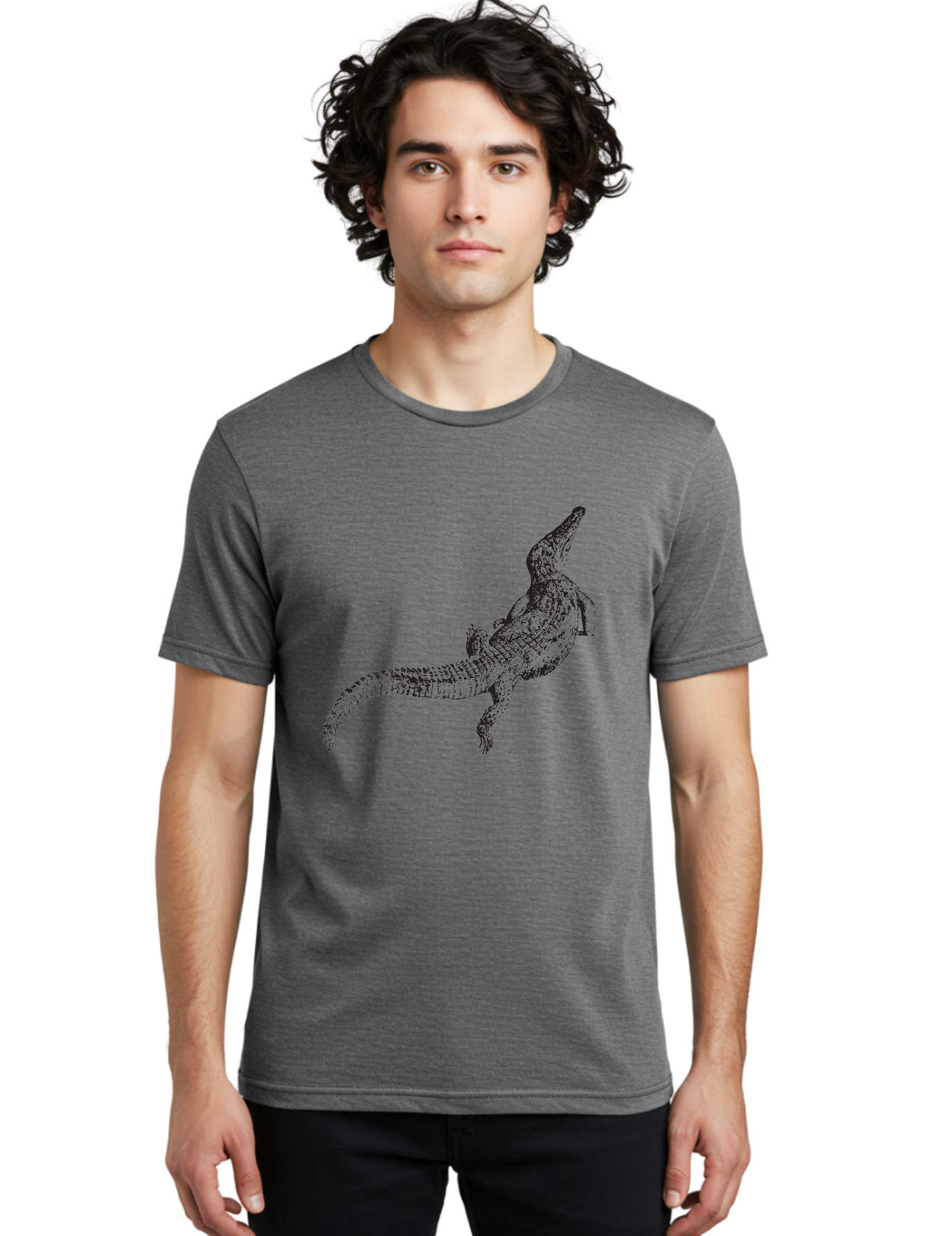 Alligator Men'S Graphic Tee, 100% Cotton, Comfortable Casual Summer Wear, Machine Washable, Crocodile Illustration, Reptile Art, Wildlife Design, Scaly Texture, Fierce Animal, Predatory Creature, Wild Nature Aad844