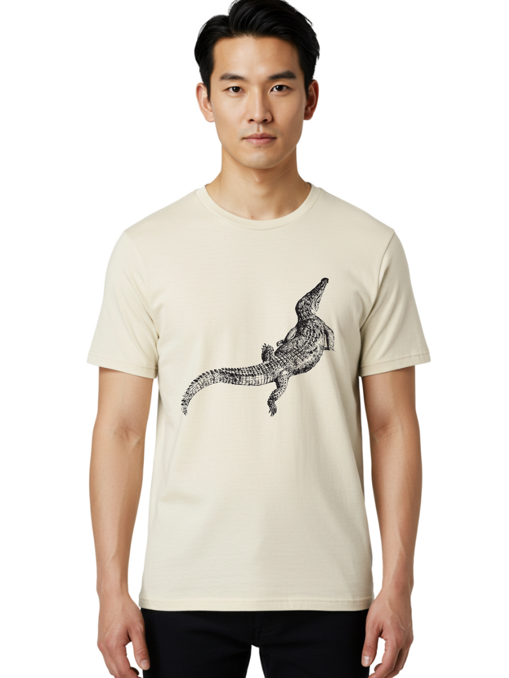 Alligator Men'S Graphic Tee, 100% Cotton, Comfortable Casual Summer Wear, Machine Washable, Crocodile Illustration, Reptile Art, Wildlife Design, Scaly Texture, Fierce Animal, Predatory Creature, Wild Nature Aad844