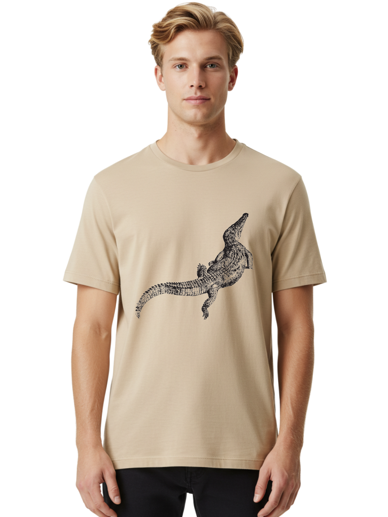 Alligator Men'S Graphic Tee, 100% Cotton, Comfortable Casual Summer Wear, Machine Washable, Crocodile Illustration, Reptile Art, Wildlife Design, Scaly Texture, Fierce Animal, Predatory Creature, Wild Nature Aad844