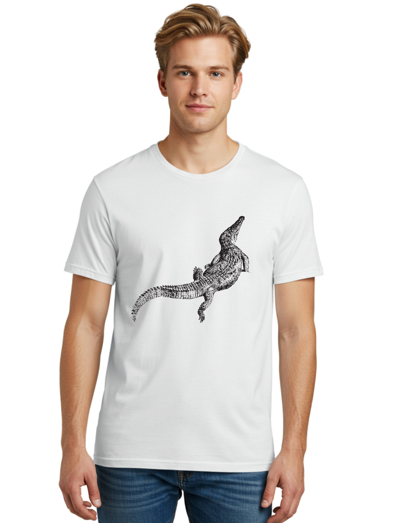 Alligator Men'S Graphic Tee, 100% Cotton, Comfortable Casual Summer Wear, Machine Washable, Crocodile Illustration, Reptile Art, Wildlife Design, Scaly Texture, Fierce Animal, Predatory Creature, Wild Nature Aad844