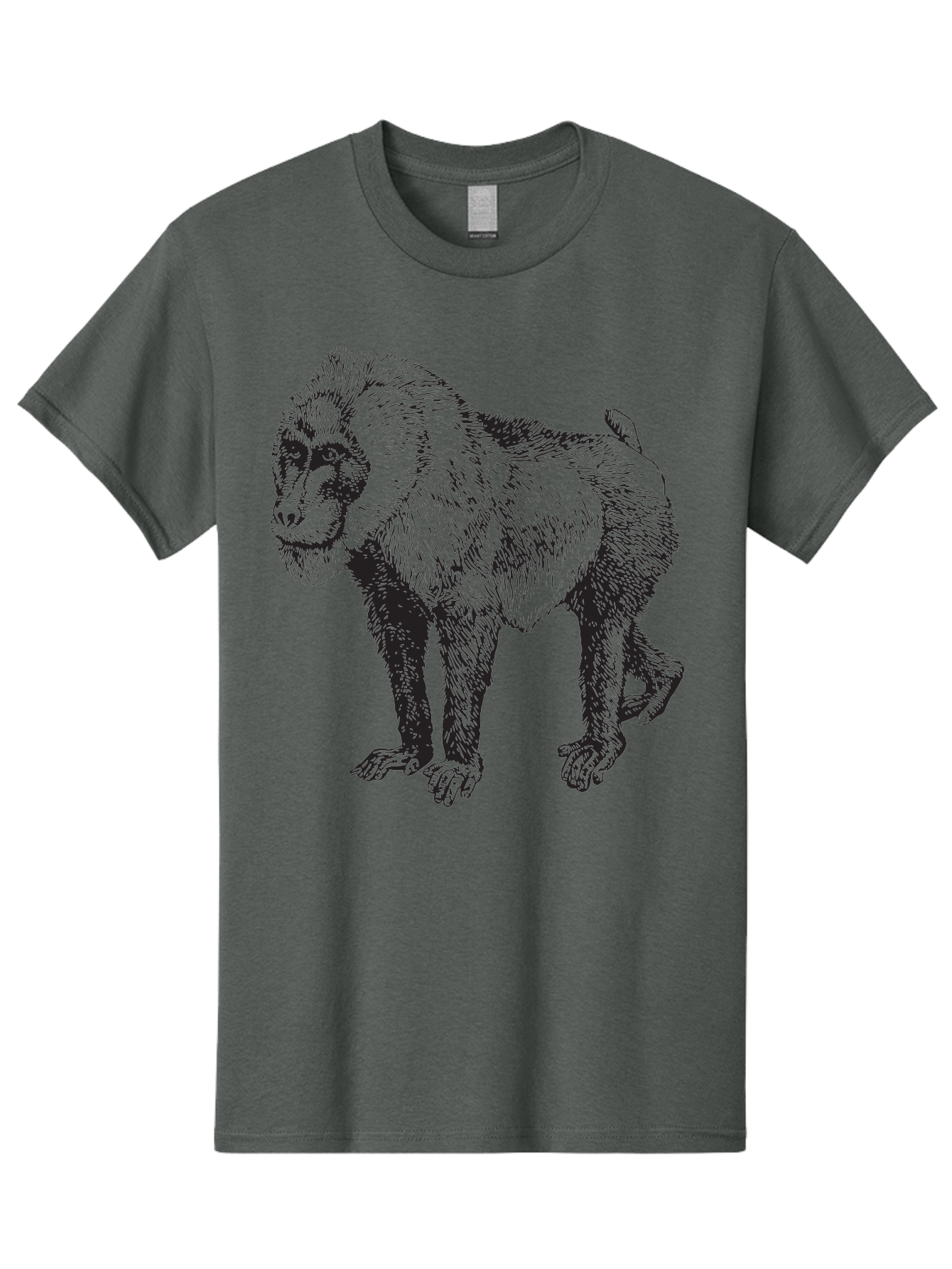 Baboon Men'S Graphic Tee, 100% Cotton, Comfortable Casual Summer Wear, Machine Washable, Baboon, Primate, Wildlife, Animal Illustration, Sketch Art, Detailed Drawing, Furry Texture, Monkey Species, Wild Primate Aad845