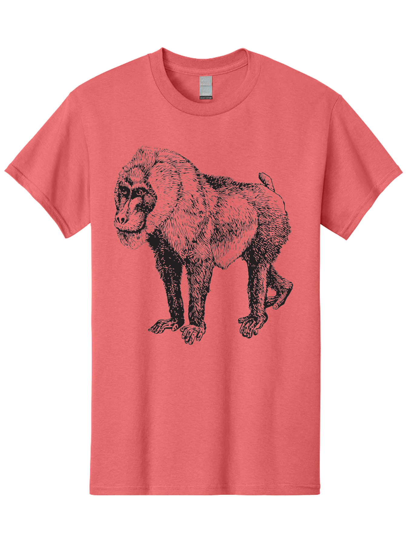 Baboon Men'S Graphic Tee, 100% Cotton, Comfortable Casual Summer Wear, Machine Washable, Baboon, Primate, Wildlife, Animal Illustration, Sketch Art, Detailed Drawing, Furry Texture, Monkey Species, Wild Primate Aad845