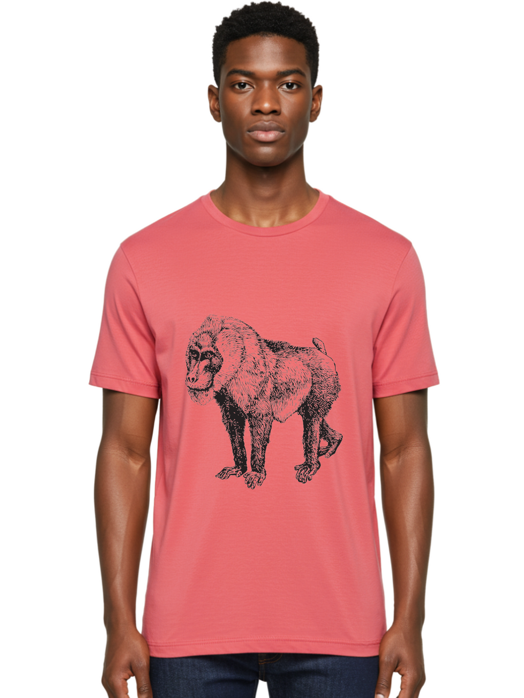 Baboon Men'S Graphic Tee, 100% Cotton, Comfortable Casual Summer Wear, Machine Washable, Baboon, Primate, Wildlife, Animal Illustration, Sketch Art, Detailed Drawing, Furry Texture, Monkey Species, Wild Primate Aad845