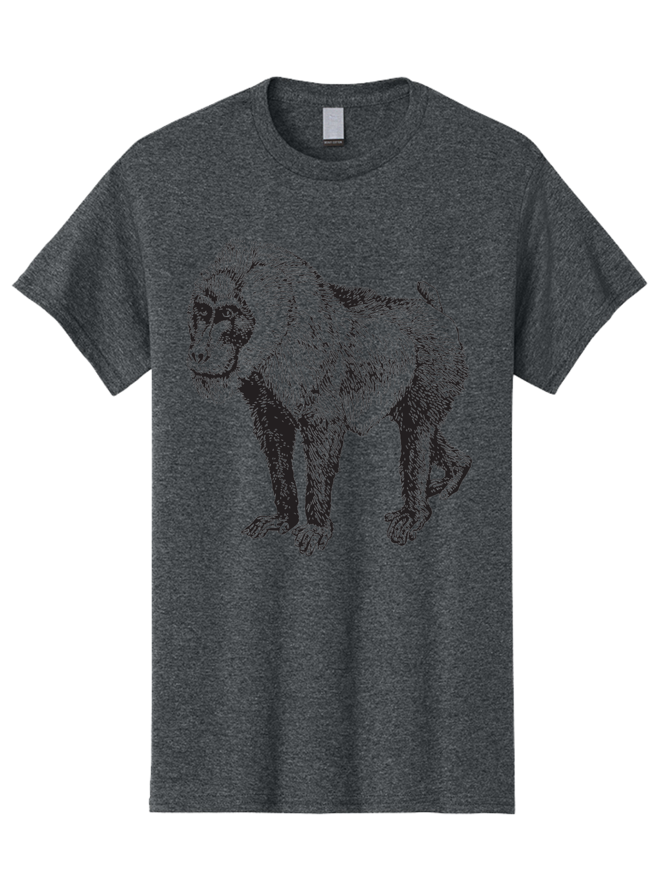 Baboon Men'S Graphic Tee, 100% Cotton, Comfortable Casual Summer Wear, Machine Washable, Baboon, Primate, Wildlife, Animal Illustration, Sketch Art, Detailed Drawing, Furry Texture, Monkey Species, Wild Primate Aad845