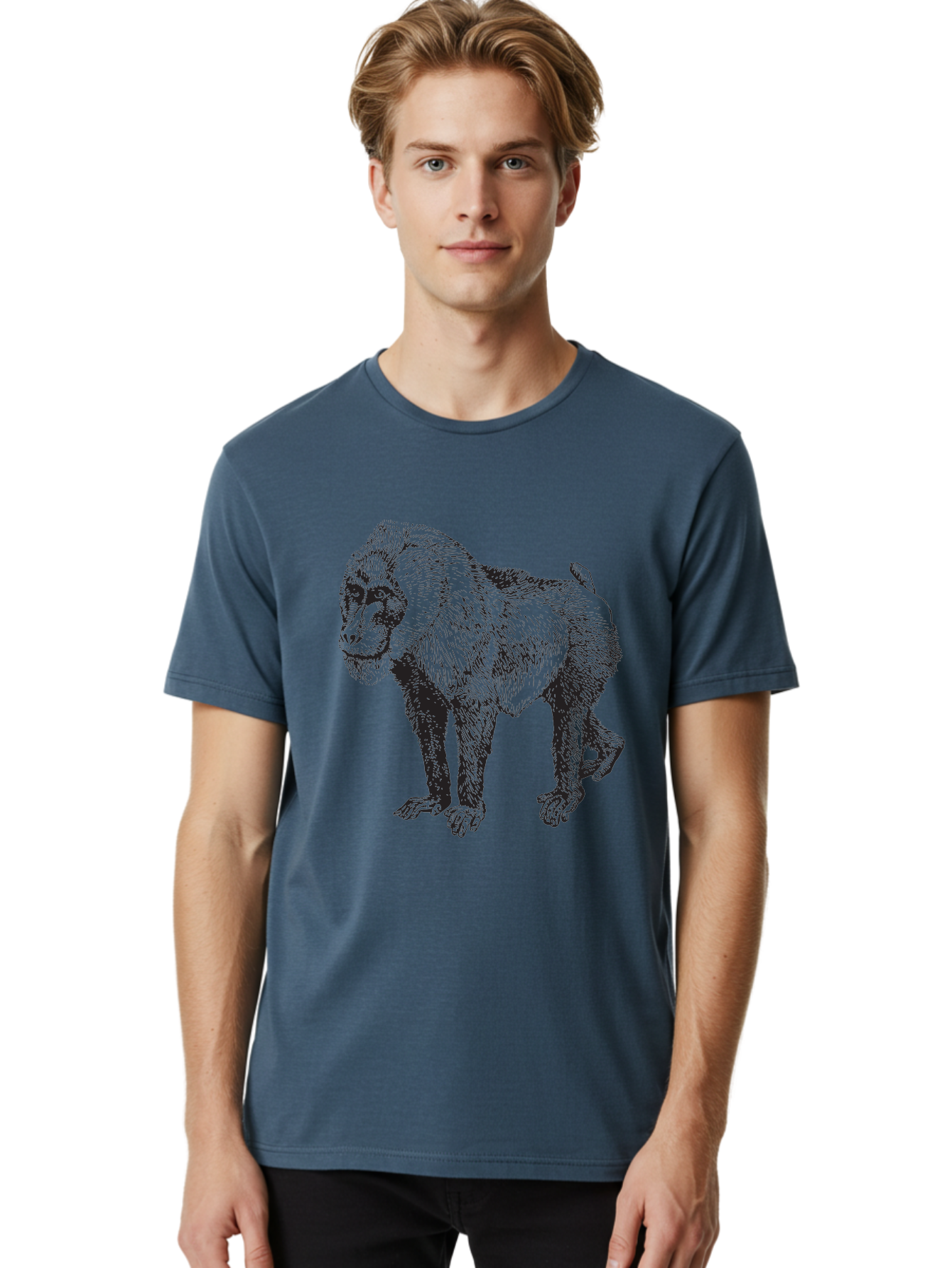 Baboon Men'S Graphic Tee, 100% Cotton, Comfortable Casual Summer Wear, Machine Washable, Baboon, Primate, Wildlife, Animal Illustration, Sketch Art, Detailed Drawing, Furry Texture, Monkey Species, Wild Primate Aad845