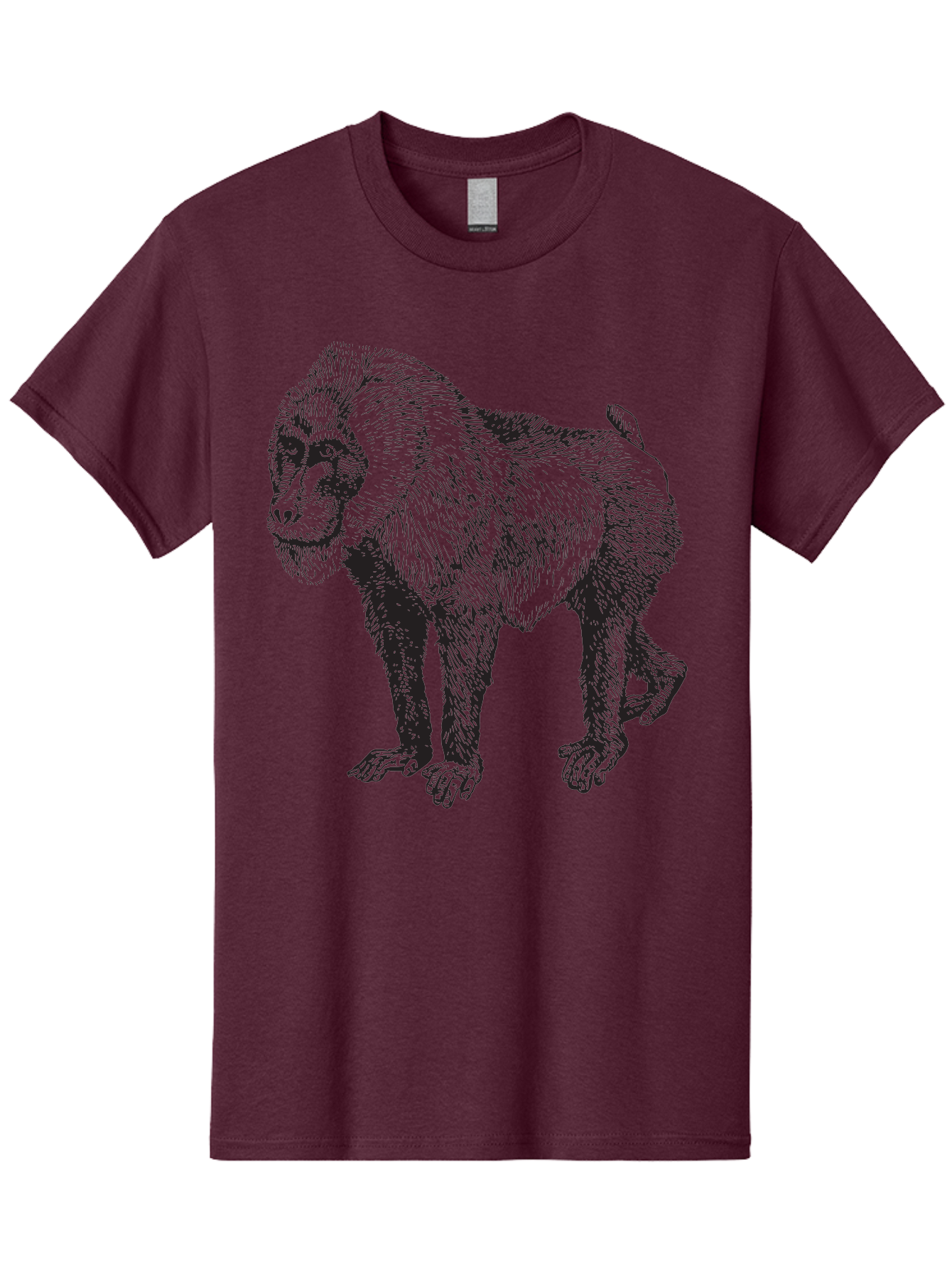 Baboon Men'S Graphic Tee, 100% Cotton, Comfortable Casual Summer Wear, Machine Washable, Baboon, Primate, Wildlife, Animal Illustration, Sketch Art, Detailed Drawing, Furry Texture, Monkey Species, Wild Primate Aad845