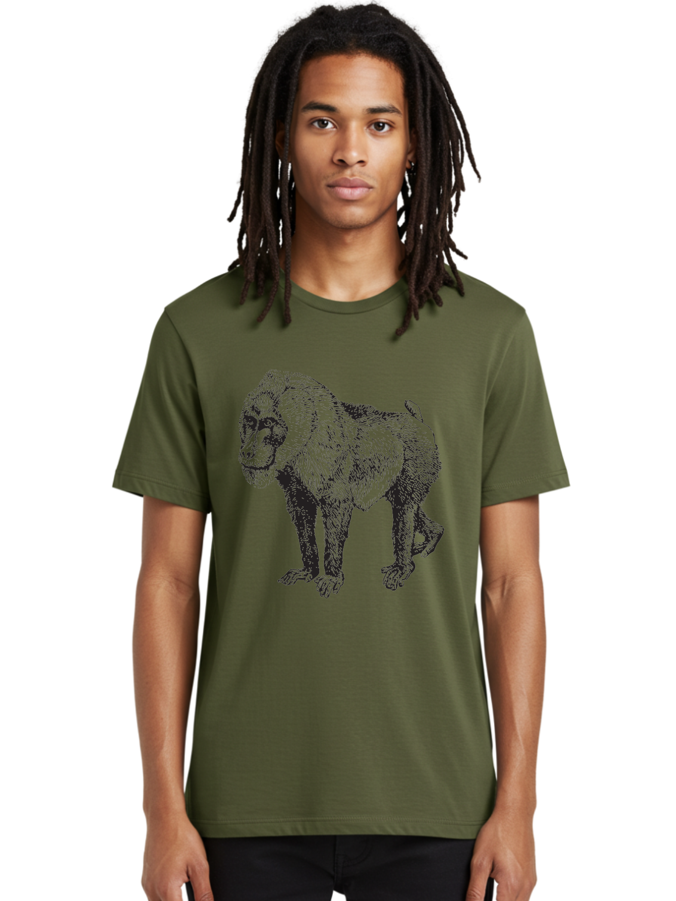 Baboon Men'S Graphic Tee, 100% Cotton, Comfortable Casual Summer Wear, Machine Washable, Baboon, Primate, Wildlife, Animal Illustration, Sketch Art, Detailed Drawing, Furry Texture, Monkey Species, Wild Primate Aad845