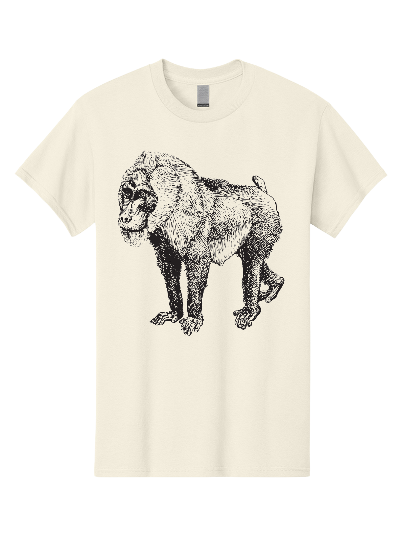 Baboon Men'S Graphic Tee, 100% Cotton, Comfortable Casual Summer Wear, Machine Washable, Baboon, Primate, Wildlife, Animal Illustration, Sketch Art, Detailed Drawing, Furry Texture, Monkey Species, Wild Primate Aad845