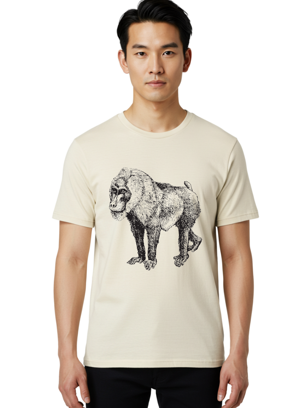 Baboon Men'S Graphic Tee, 100% Cotton, Comfortable Casual Summer Wear, Machine Washable, Baboon, Primate, Wildlife, Animal Illustration, Sketch Art, Detailed Drawing, Furry Texture, Monkey Species, Wild Primate Aad845
