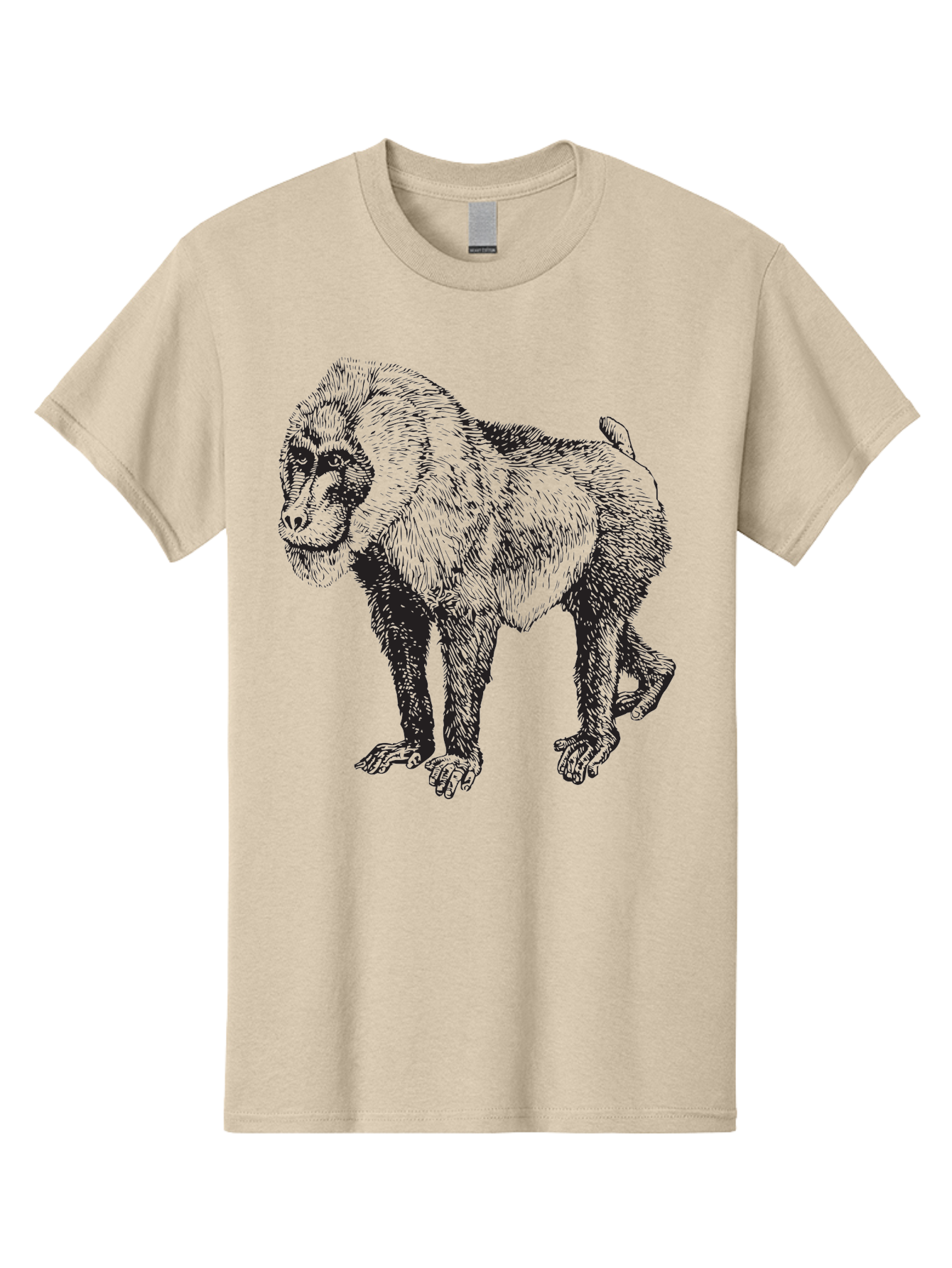 Baboon Men'S Graphic Tee, 100% Cotton, Comfortable Casual Summer Wear, Machine Washable, Baboon, Primate, Wildlife, Animal Illustration, Sketch Art, Detailed Drawing, Furry Texture, Monkey Species, Wild Primate Aad845