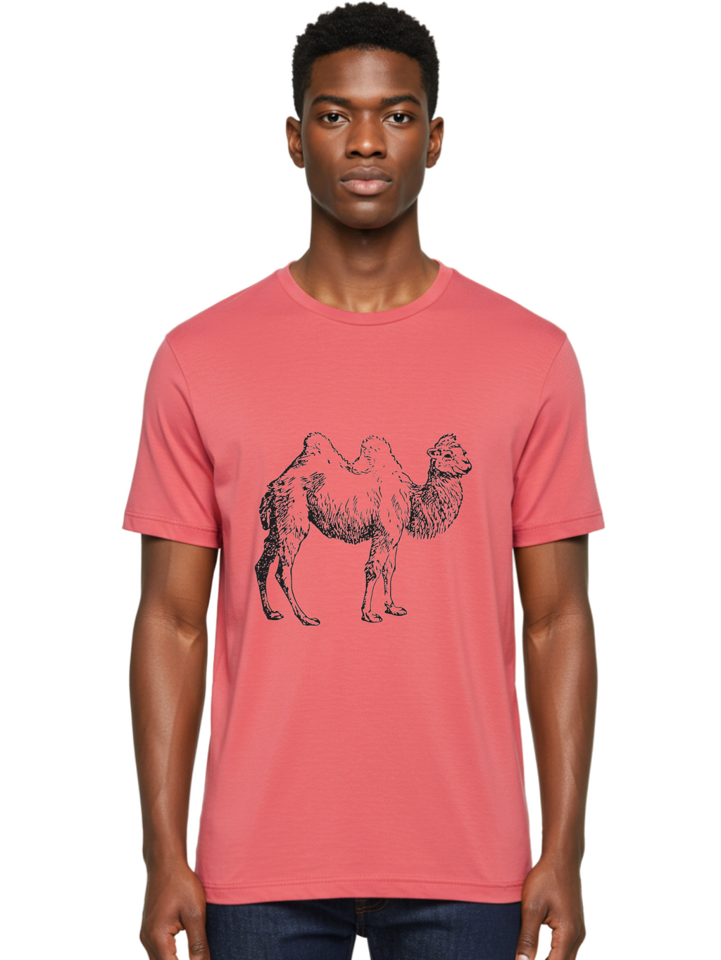 Bactrian-Camel Men'S Graphic Tee, 100% Cotton, Comfortable Casual Summer Wear, Machine Washable, Bactrian Camel, Double Hump Camel, Desert Animal, Exotic Creature, Wild Camel, Camel Illustration, Camel Drawing Aad846