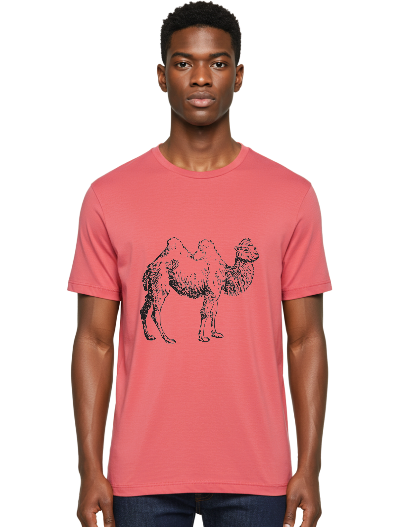 Bactrian-Camel Men'S Graphic Tee, 100% Cotton, Comfortable Casual Summer Wear, Machine Washable, Bactrian Camel, Double Hump Camel, Desert Animal, Exotic Creature, Wild Camel, Camel Illustration, Camel Drawing Aad846