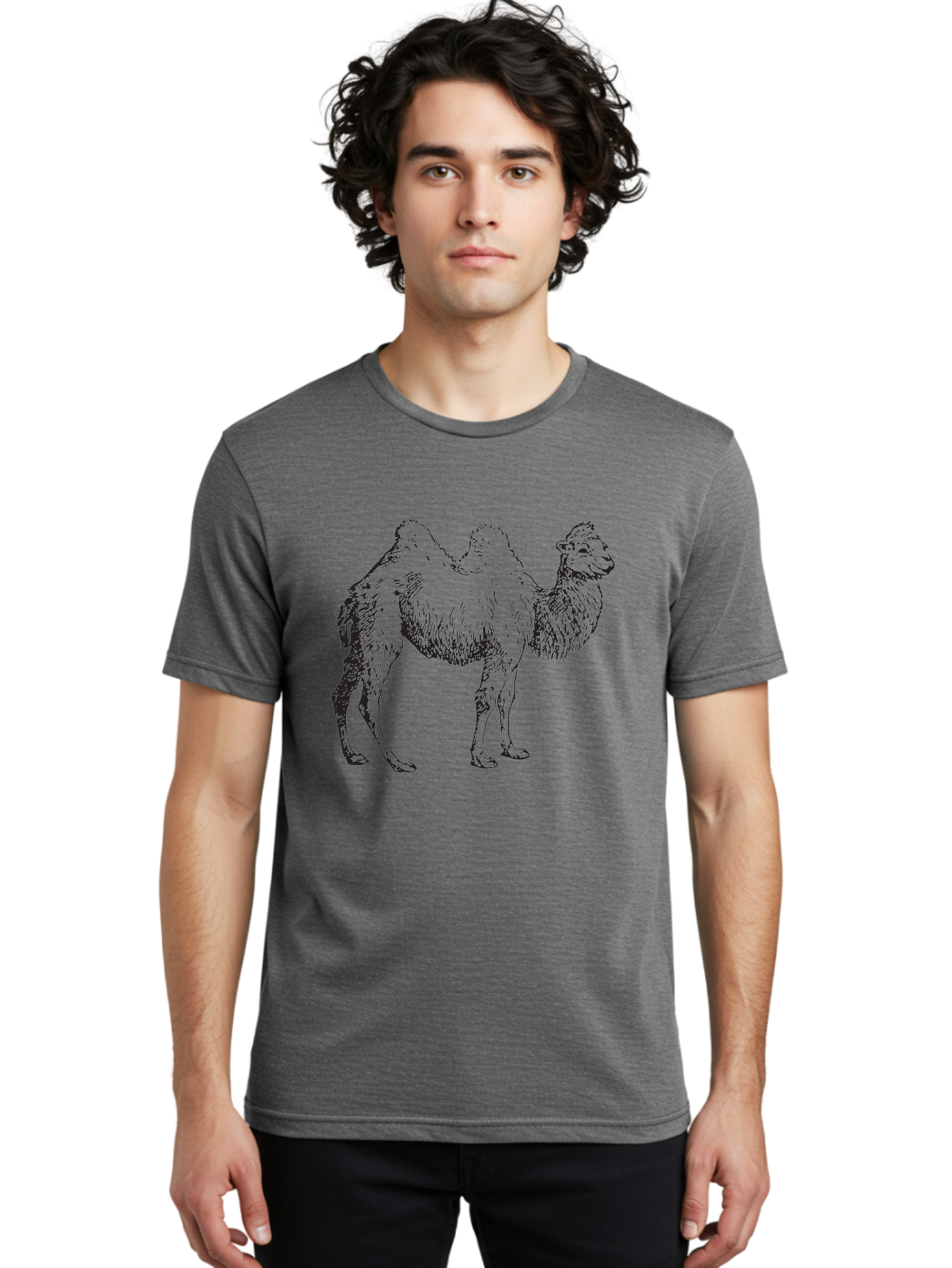 Bactrian-Camel Men'S Graphic Tee, 100% Cotton, Comfortable Casual Summer Wear, Machine Washable, Bactrian Camel, Double Hump Camel, Desert Animal, Exotic Creature, Wild Camel, Camel Illustration, Camel Drawing Aad846