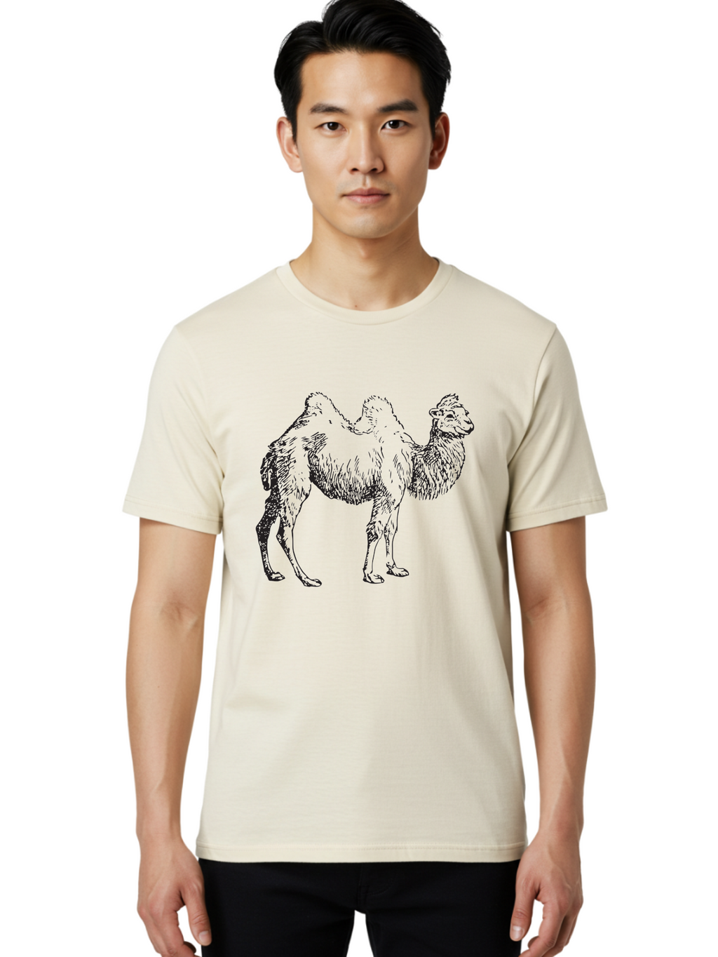 Bactrian-Camel Men'S Graphic Tee, 100% Cotton, Comfortable Casual Summer Wear, Machine Washable, Bactrian Camel, Double Hump Camel, Desert Animal, Exotic Creature, Wild Camel, Camel Illustration, Camel Drawing Aad846