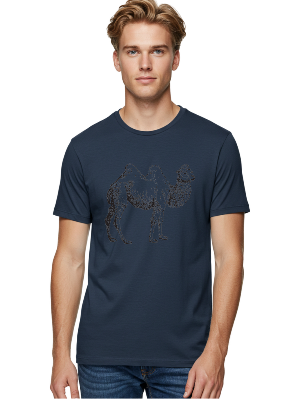 Bactrian-Camel Men'S Graphic Tee, 100% Cotton, Comfortable Casual Summer Wear, Machine Washable, Bactrian Camel, Double Hump Camel, Desert Animal, Exotic Creature, Wild Camel, Camel Illustration, Camel Drawing Aad846