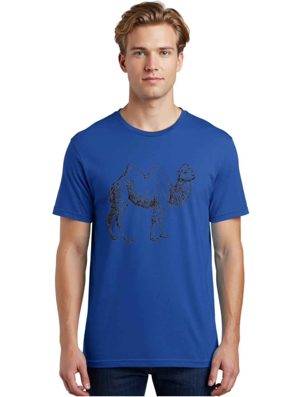 Bactrian-Camel Men'S Graphic Tee, 100% Cotton, Comfortable Casual Summer Wear, Machine Washable, Bactrian Camel, Double Hump Camel, Desert Animal, Exotic Creature, Wild Camel, Camel Illustration, Camel Drawing Aad846