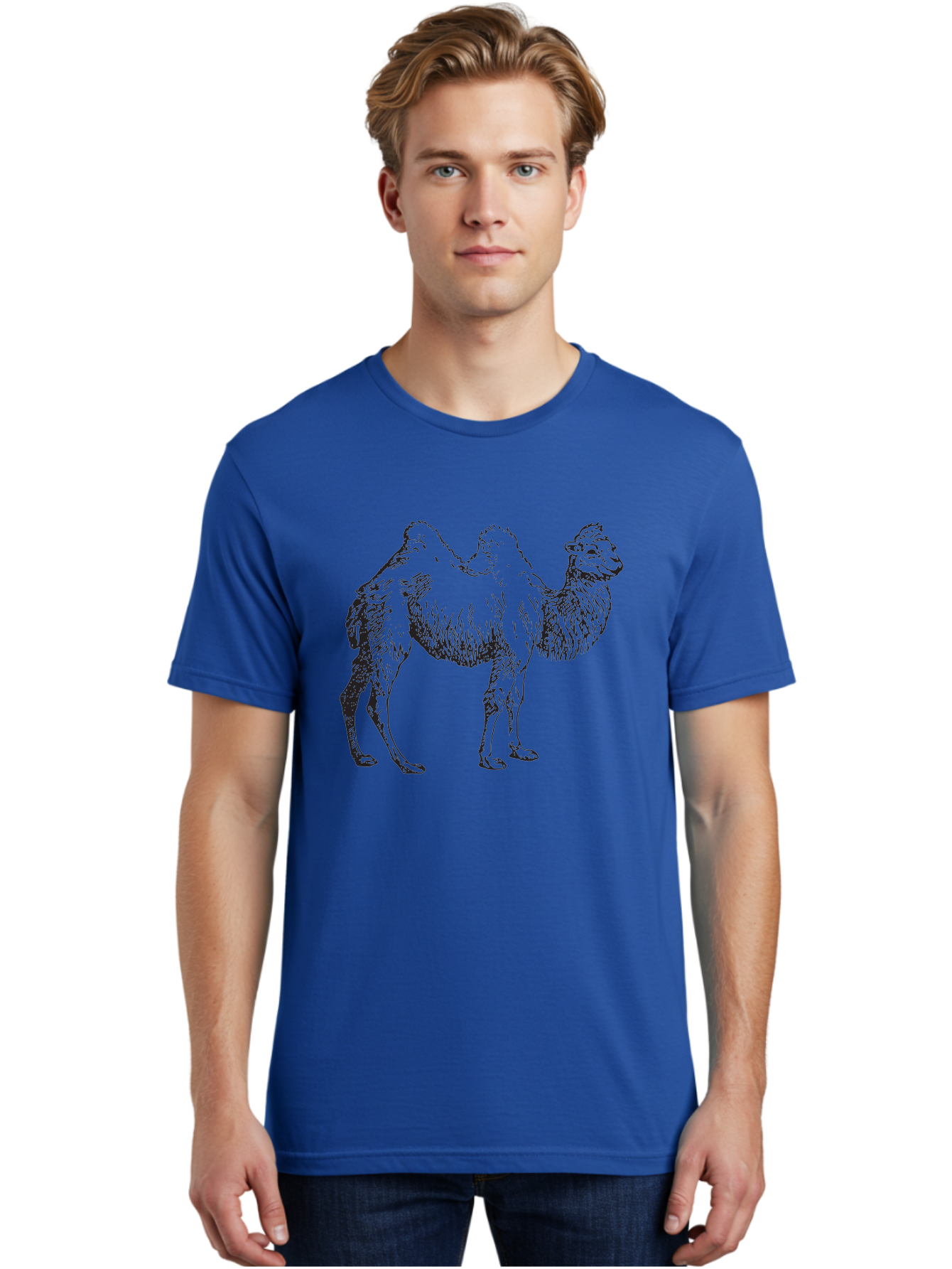 Bactrian-Camel Men'S Graphic Tee, 100% Cotton, Comfortable Casual Summer Wear, Machine Washable, Bactrian Camel, Double Hump Camel, Desert Animal, Exotic Creature, Wild Camel, Camel Illustration, Camel Drawing Aad846