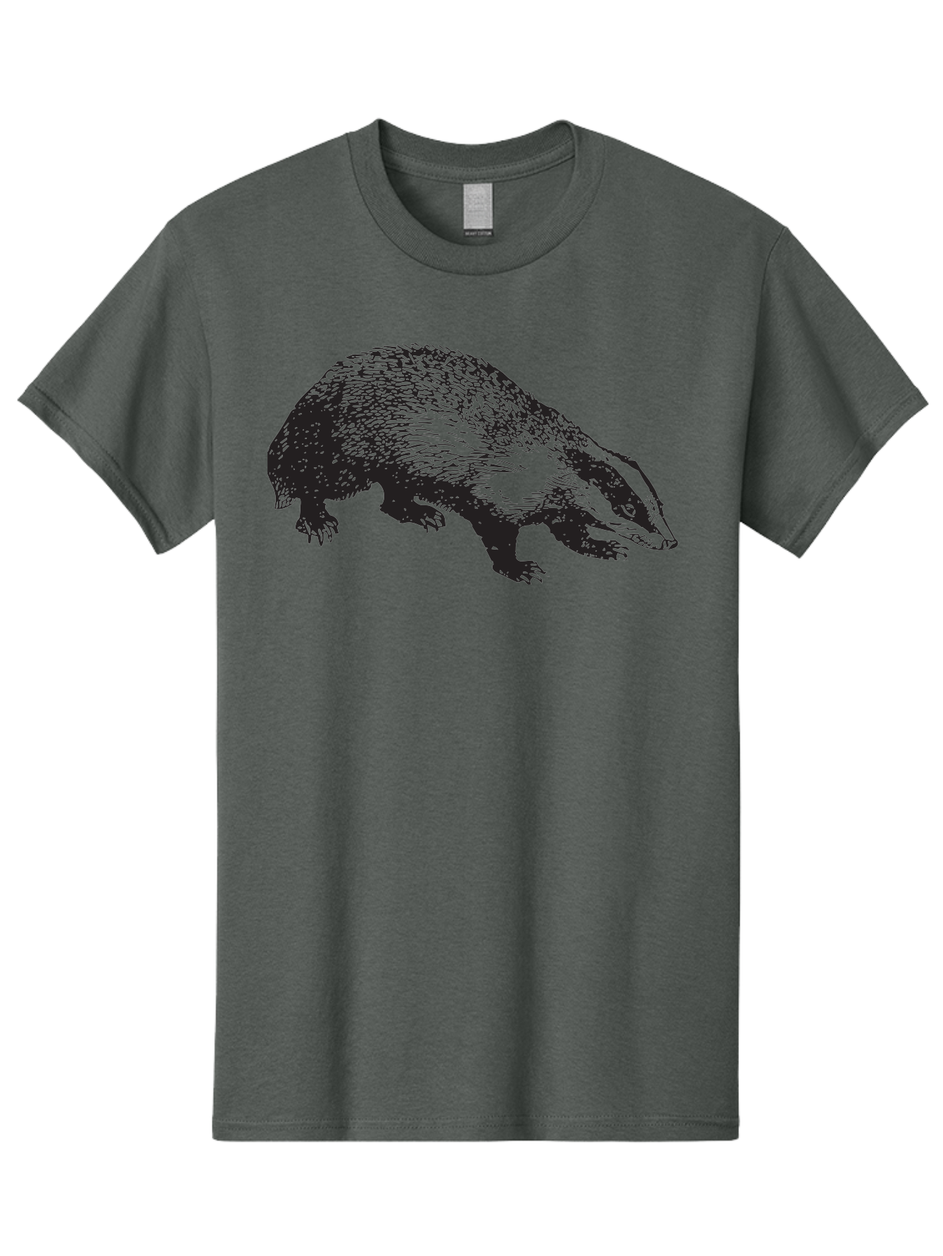 Badger Men'S Graphic Tee, 100% Cotton, Comfortable Casual Summer Wear, Machine Washable, Badger Illustration, Wildlife Art, Animal Graphics, Black And Green Colors, Detailed Texture, Wildlife Design, Furry Creature, Omnivorous Mammal Aad847