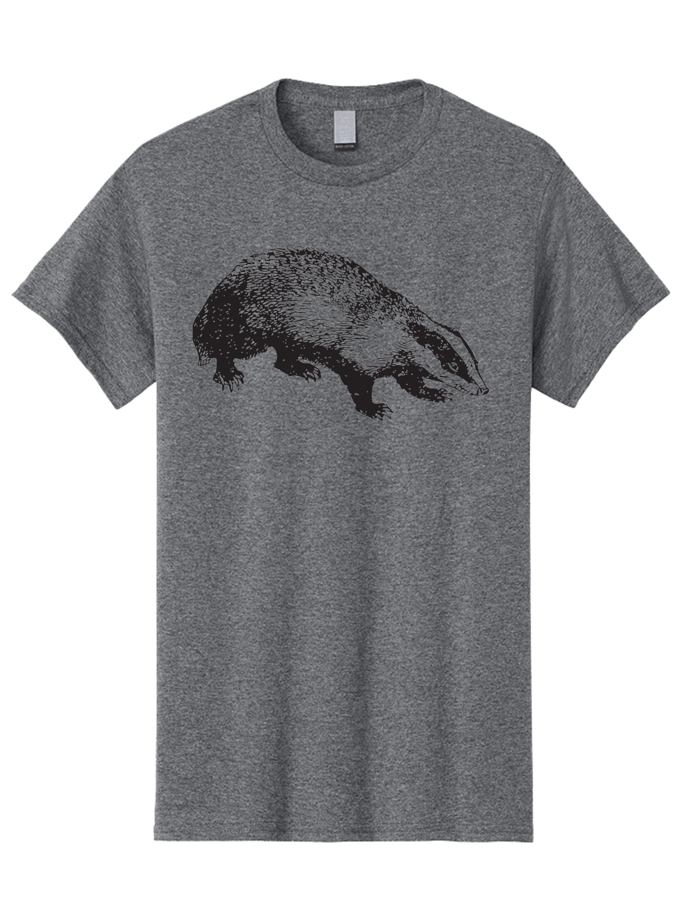 Badger Men'S Graphic Tee, 100% Cotton, Comfortable Casual Summer Wear, Machine Washable, Badger Illustration, Wildlife Art, Animal Graphics, Black And Green Colors, Detailed Texture, Wildlife Design, Furry Creature, Omnivorous Mammal Aad847
