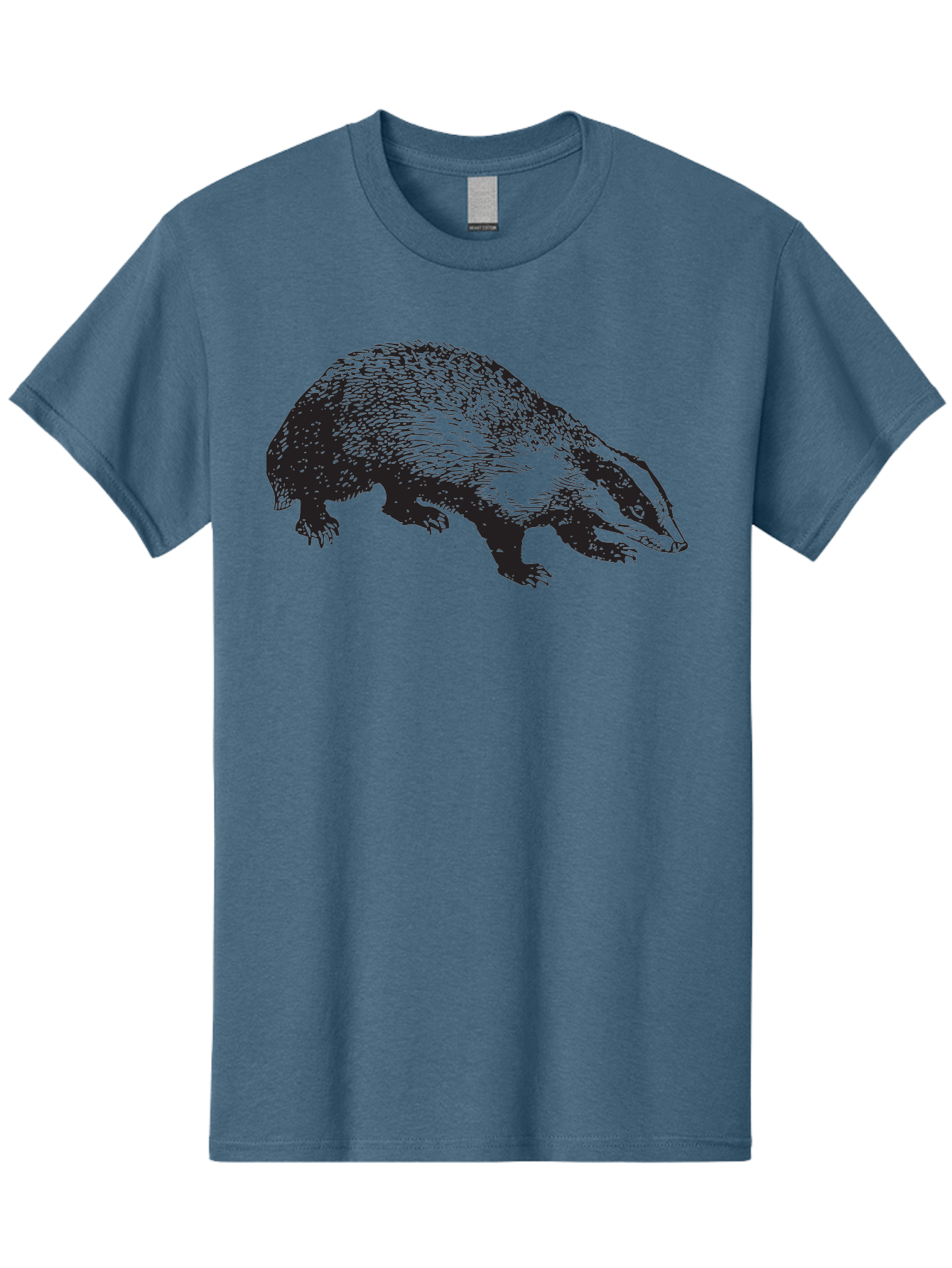 Badger Men'S Graphic Tee, 100% Cotton, Comfortable Casual Summer Wear, Machine Washable, Badger Illustration, Wildlife Art, Animal Graphics, Black And Green Colors, Detailed Texture, Wildlife Design, Furry Creature, Omnivorous Mammal Aad847
