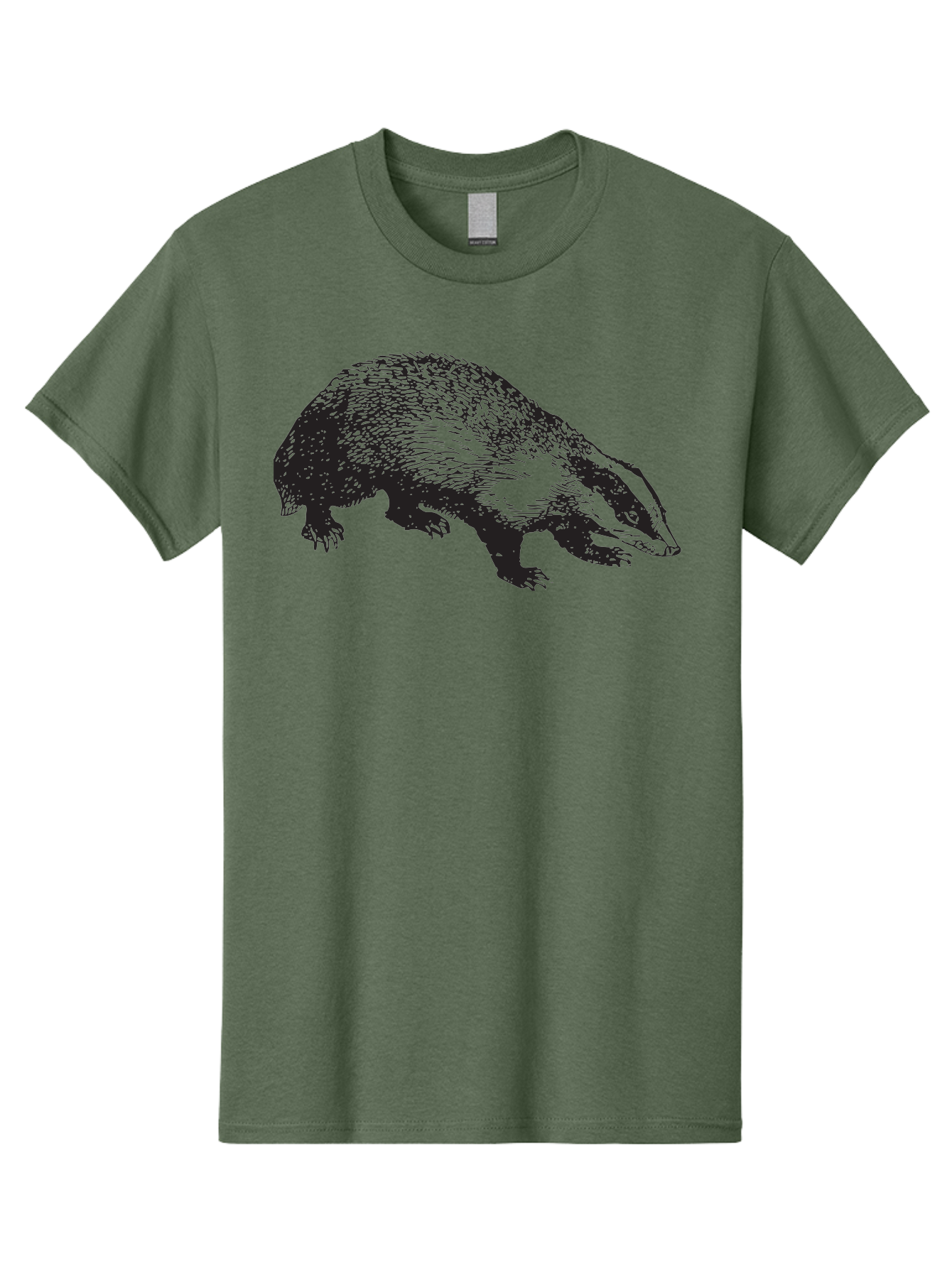 Badger Men'S Graphic Tee, 100% Cotton, Comfortable Casual Summer Wear, Machine Washable, Badger Illustration, Wildlife Art, Animal Graphics, Black And Green Colors, Detailed Texture, Wildlife Design, Furry Creature, Omnivorous Mammal Aad847