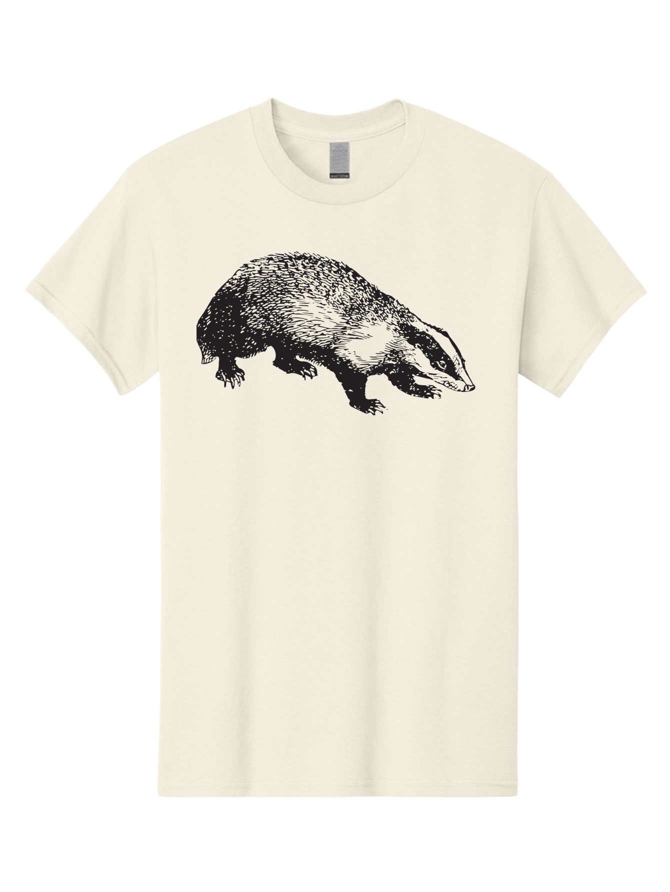 Badger Men'S Graphic Tee, 100% Cotton, Comfortable Casual Summer Wear, Machine Washable, Badger Illustration, Wildlife Art, Animal Graphics, Black And Green Colors, Detailed Texture, Wildlife Design, Furry Creature, Omnivorous Mammal Aad847