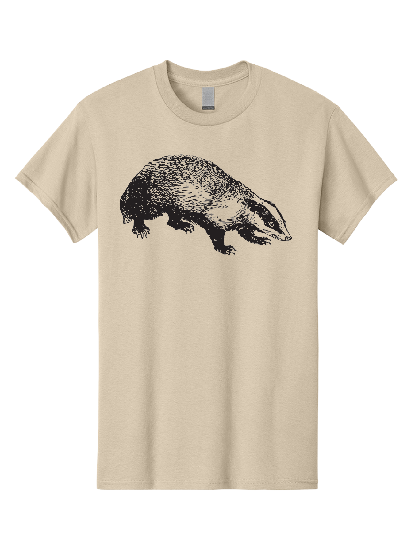 Badger Men'S Graphic Tee, 100% Cotton, Comfortable Casual Summer Wear, Machine Washable, Badger Illustration, Wildlife Art, Animal Graphics, Black And Green Colors, Detailed Texture, Wildlife Design, Furry Creature, Omnivorous Mammal Aad847