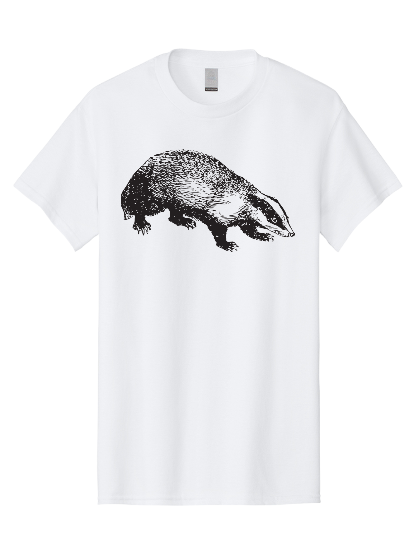 Badger Men'S Graphic Tee, 100% Cotton, Comfortable Casual Summer Wear, Machine Washable, Badger Illustration, Wildlife Art, Animal Graphics, Black And Green Colors, Detailed Texture, Wildlife Design, Furry Creature, Omnivorous Mammal Aad847