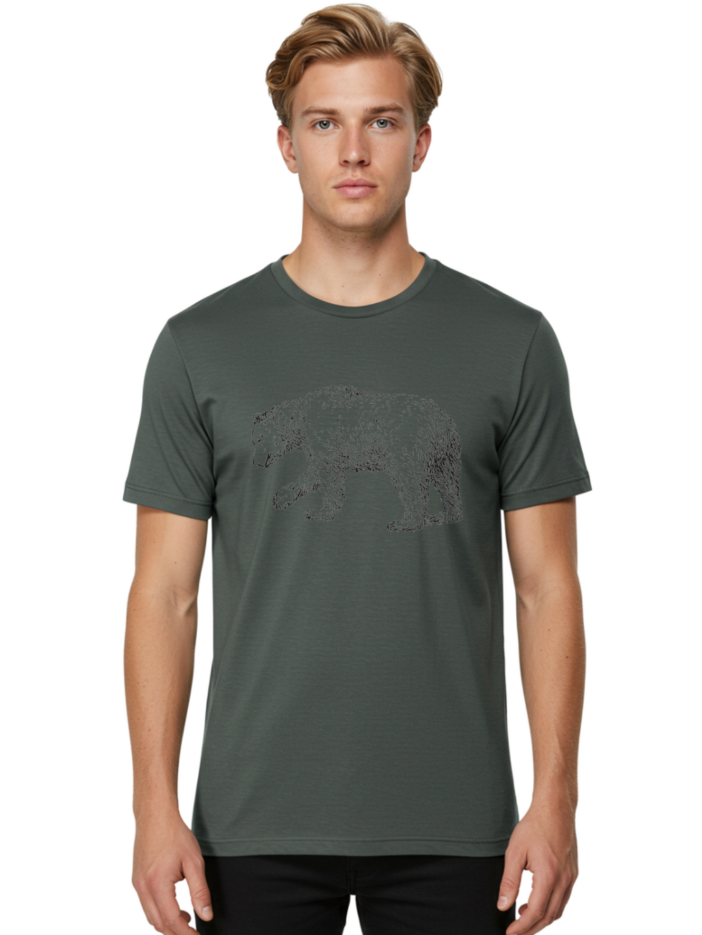 Bear-Sketch Men'S Graphic Tee, 100% Cotton, Comfortable Casual Summer Wear, Machine Washable, Black Bear Illustration, Wild Animal, Mammal, Forestry, Wildlife Conservation, Line Art, Modern Art, Abstract Bear Aad849