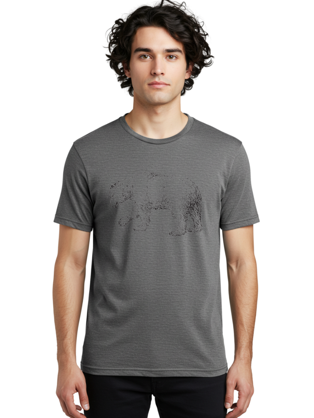 Bear-Sketch Men'S Graphic Tee, 100% Cotton, Comfortable Casual Summer Wear, Machine Washable, Black Bear Illustration, Wild Animal, Mammal, Forestry, Wildlife Conservation, Line Art, Modern Art, Abstract Bear Aad849