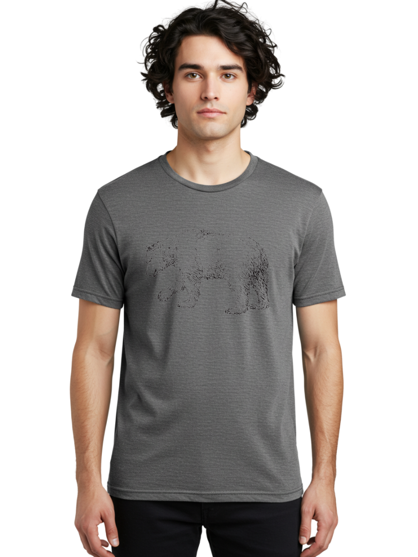 Bear-Sketch Men'S Graphic Tee, 100% Cotton, Comfortable Casual Summer Wear, Machine Washable, Black Bear Illustration, Wild Animal, Mammal, Forestry, Wildlife Conservation, Line Art, Modern Art, Abstract Bear Aad849