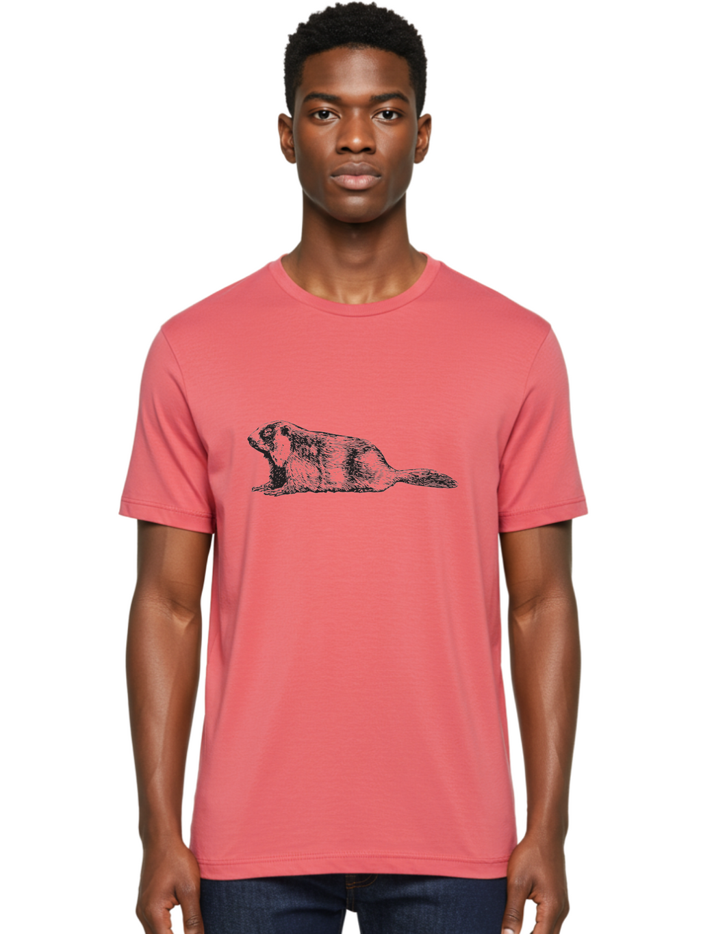 Beaver Men'S Graphic Tee, 100% Cotton, Comfortable Casual Summer Wear, Machine Washable, Beaver Illustration, Rodent Artwork, Wildlife Drawing, Black And White Animal, Sketchy Texture, Furry Creature, Aquatic Mammal, Engraving Style, Aad850