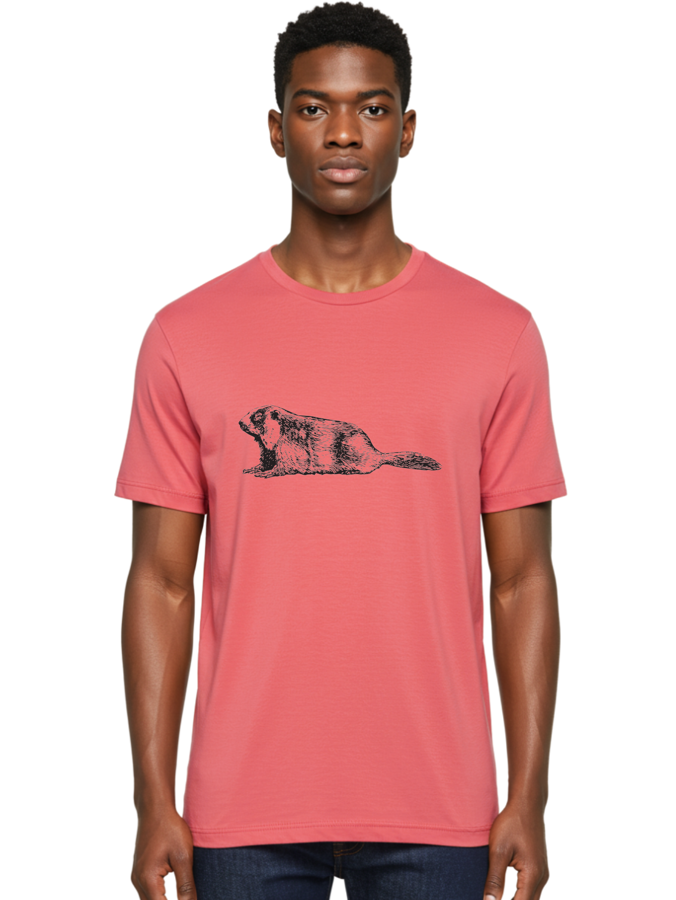 Beaver Men'S Graphic Tee, 100% Cotton, Comfortable Casual Summer Wear, Machine Washable, Beaver Illustration, Rodent Artwork, Wildlife Drawing, Black And White Animal, Sketchy Texture, Furry Creature, Aquatic Mammal, Engraving Style, Aad850