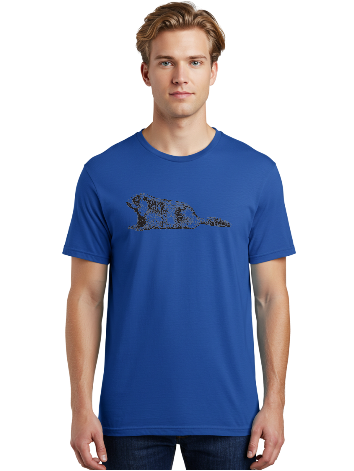 Beaver Men'S Graphic Tee, 100% Cotton, Comfortable Casual Summer Wear, Machine Washable, Beaver Illustration, Rodent Artwork, Wildlife Drawing, Black And White Animal, Sketchy Texture, Furry Creature, Aquatic Mammal, Engraving Style, Aad850